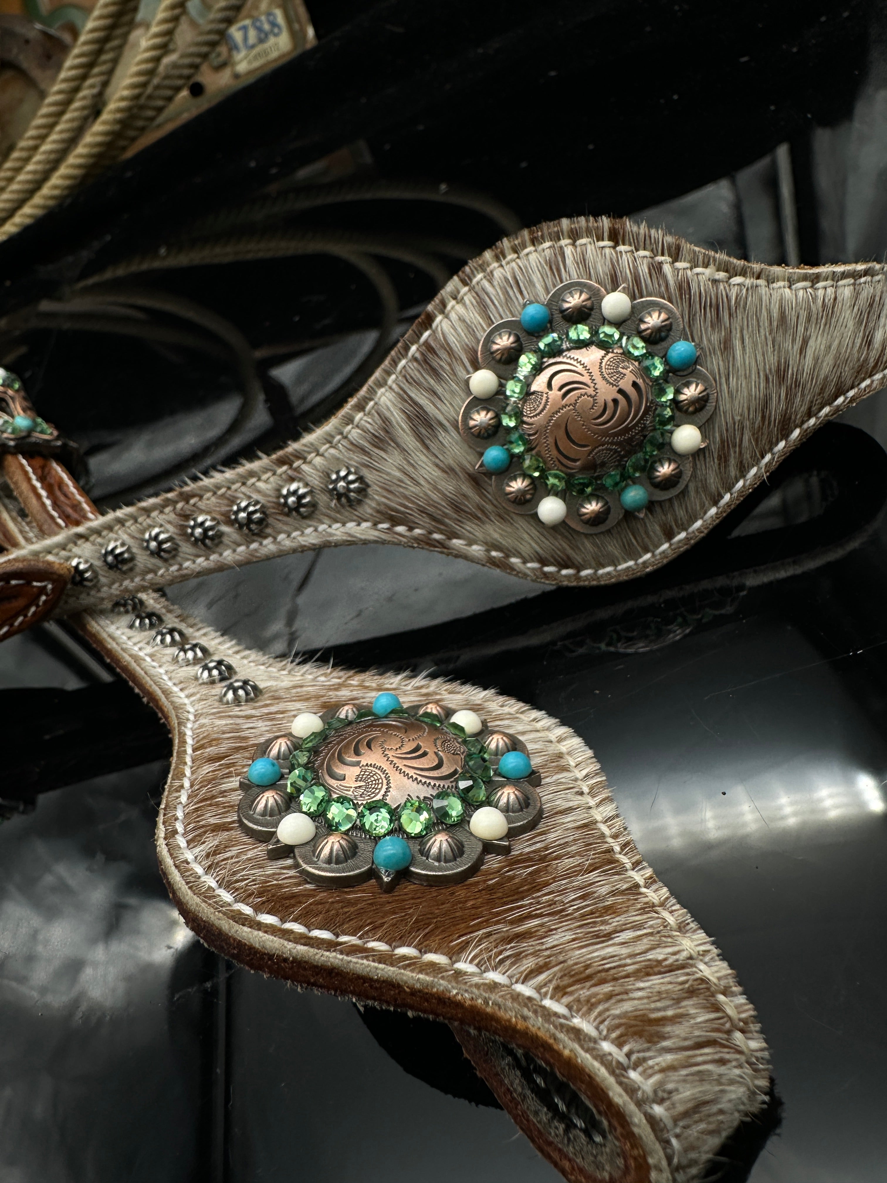Premium | Antique Chestnut western bridle | Turquoise