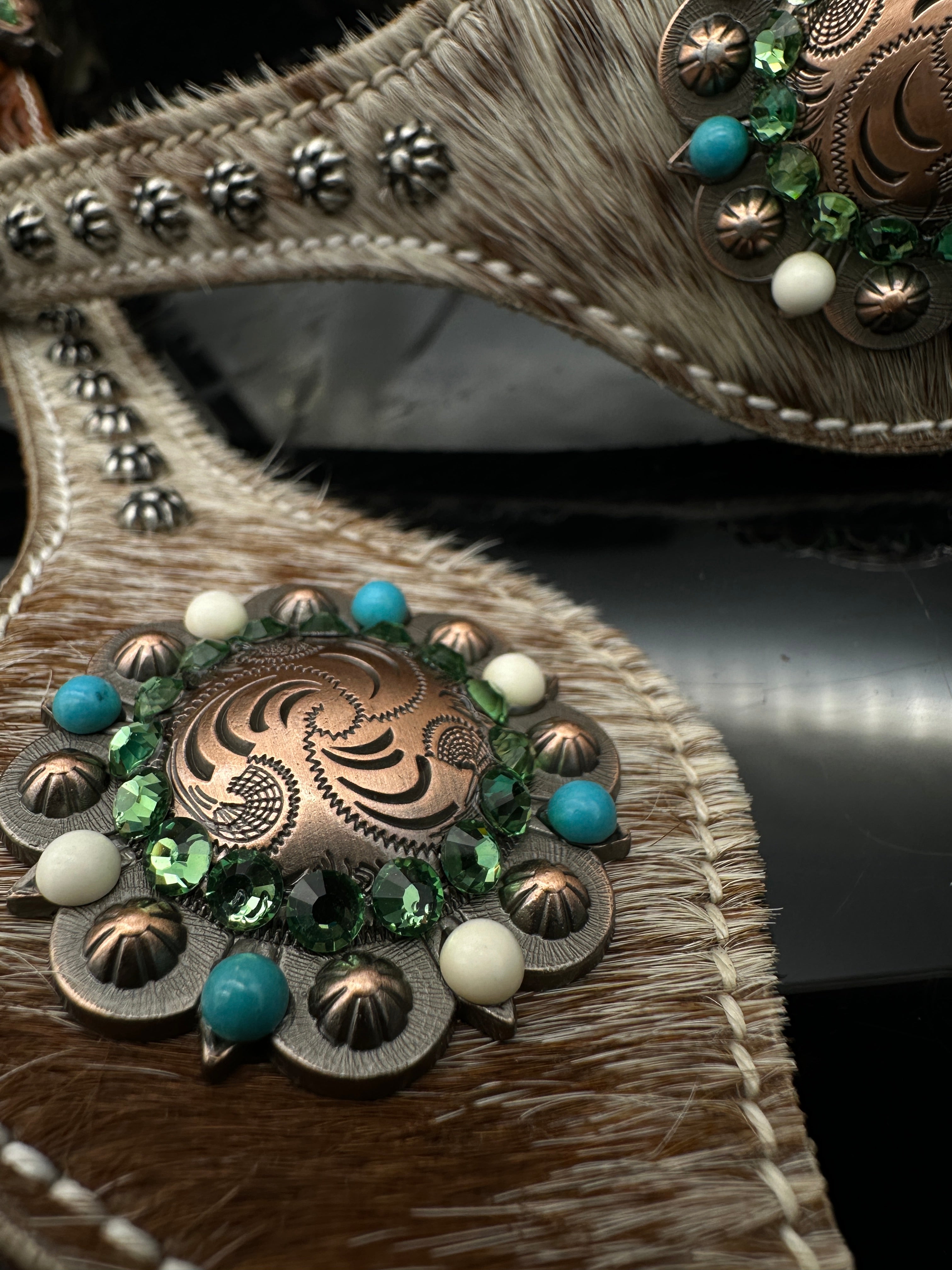 Premium | Antique Chestnut western bridle | Turquoise