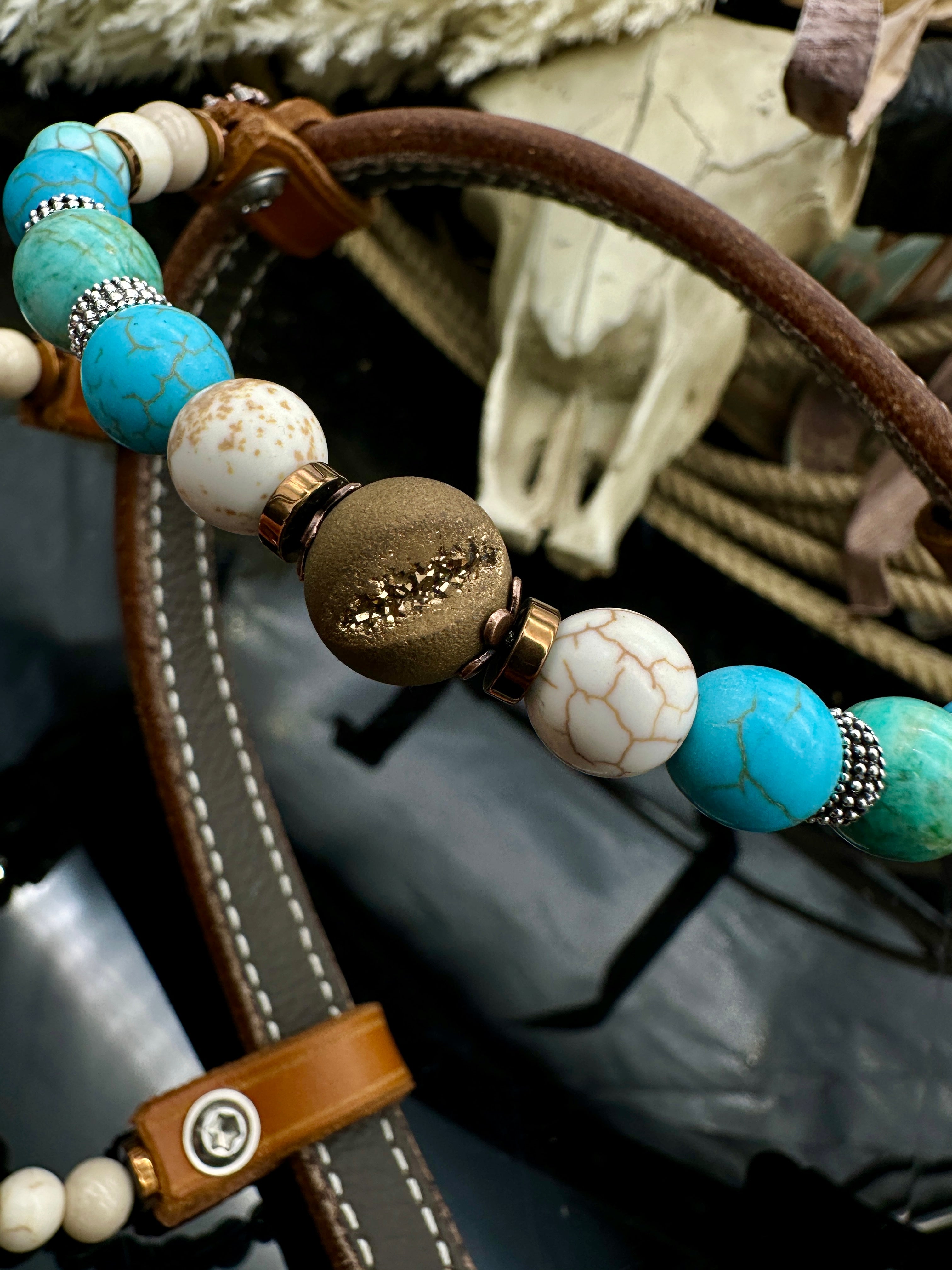 Premium | Antique Chestnut western bridle | Turquoise