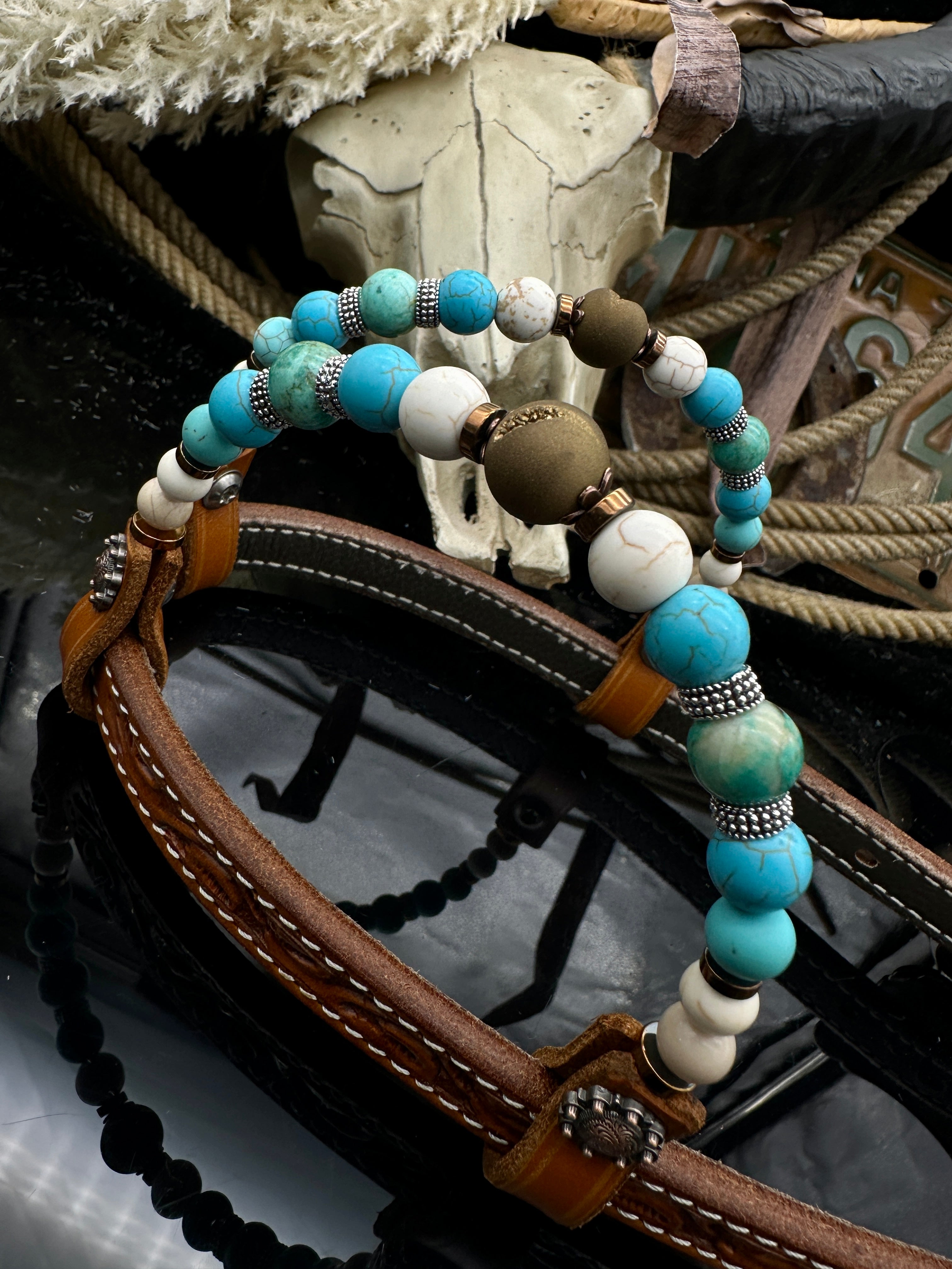 Premium | Antique Chestnut western bridle | Turquoise
