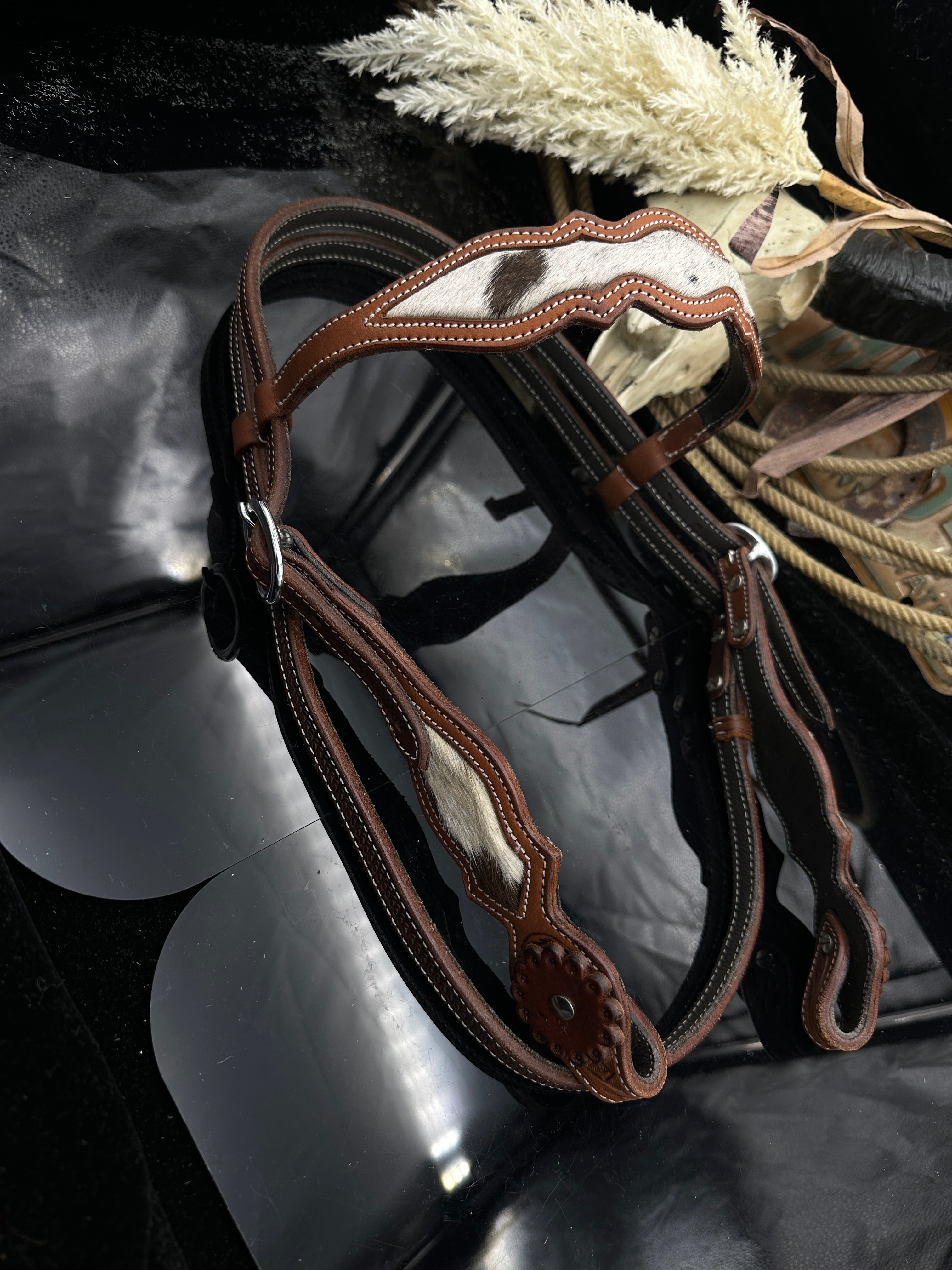 Basic | Cestnut | Browband & Throat Strap | Cowhide Western Headstall