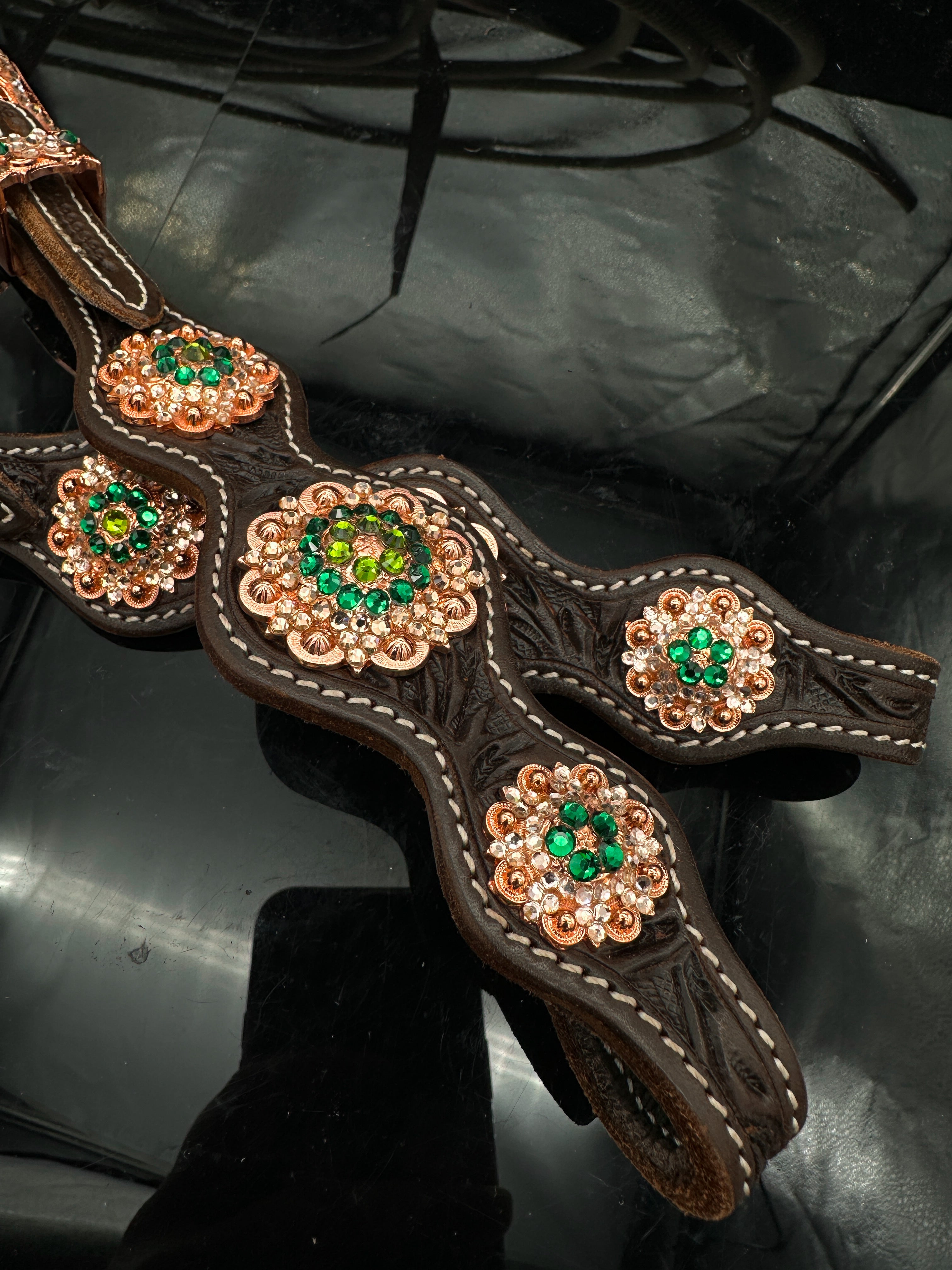 Sierra Sunset | Dark brown rose gold & green | Premium western bridle