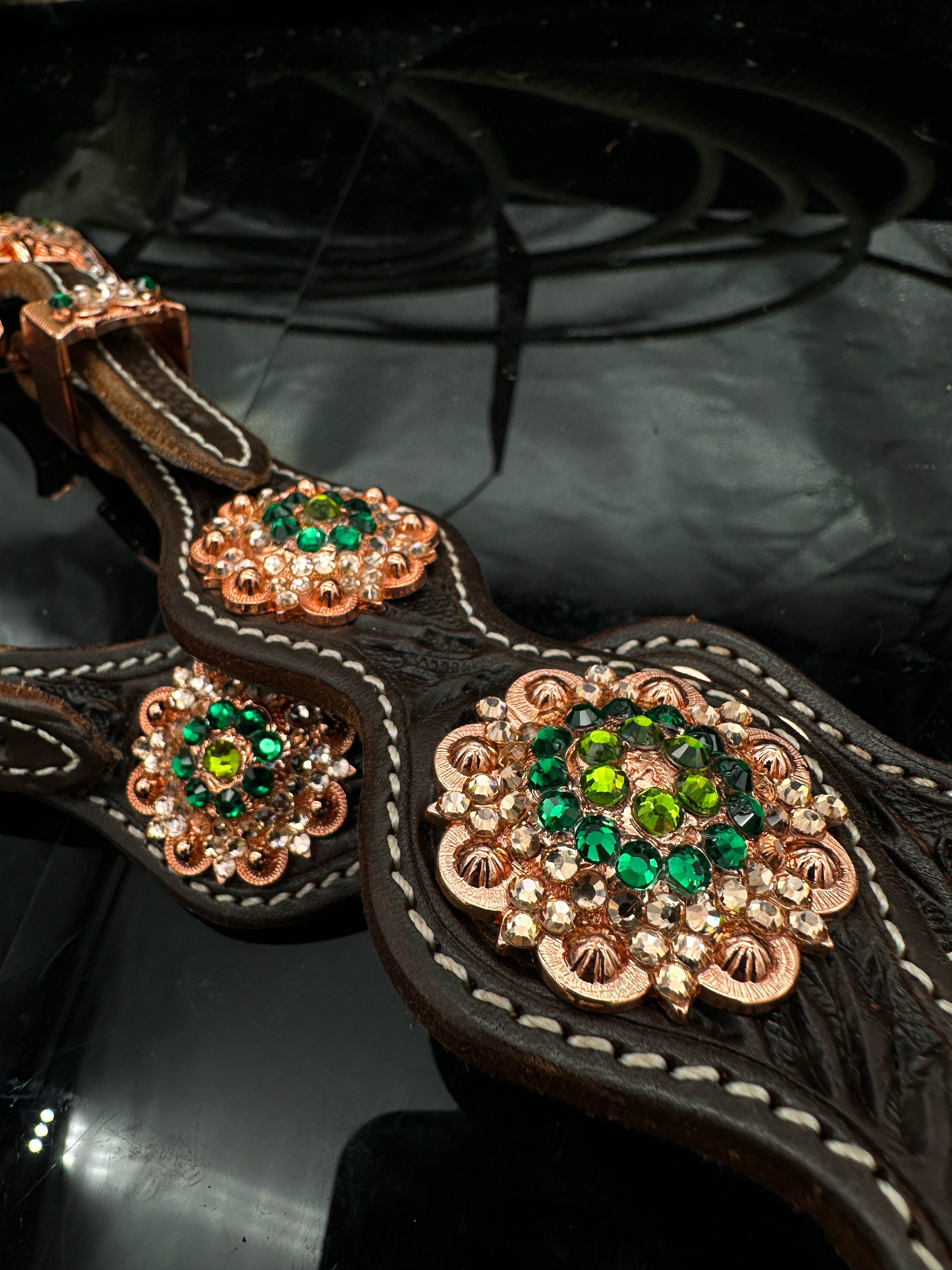 Sierra Sunset | Dark brown rose gold & green | Premium western bridle