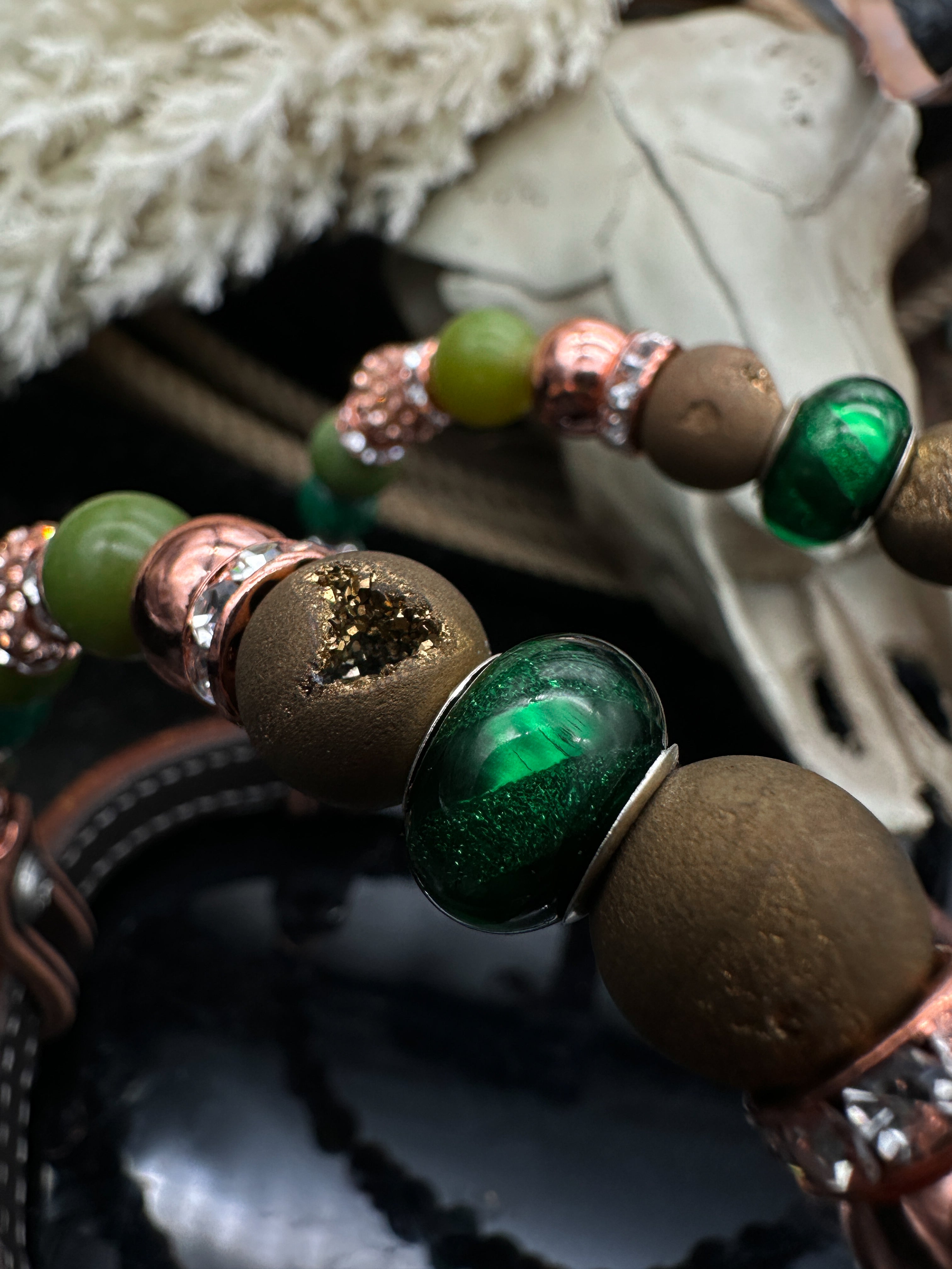 Sierra Sunset | Dark brown rose gold & green | Premium western bridle