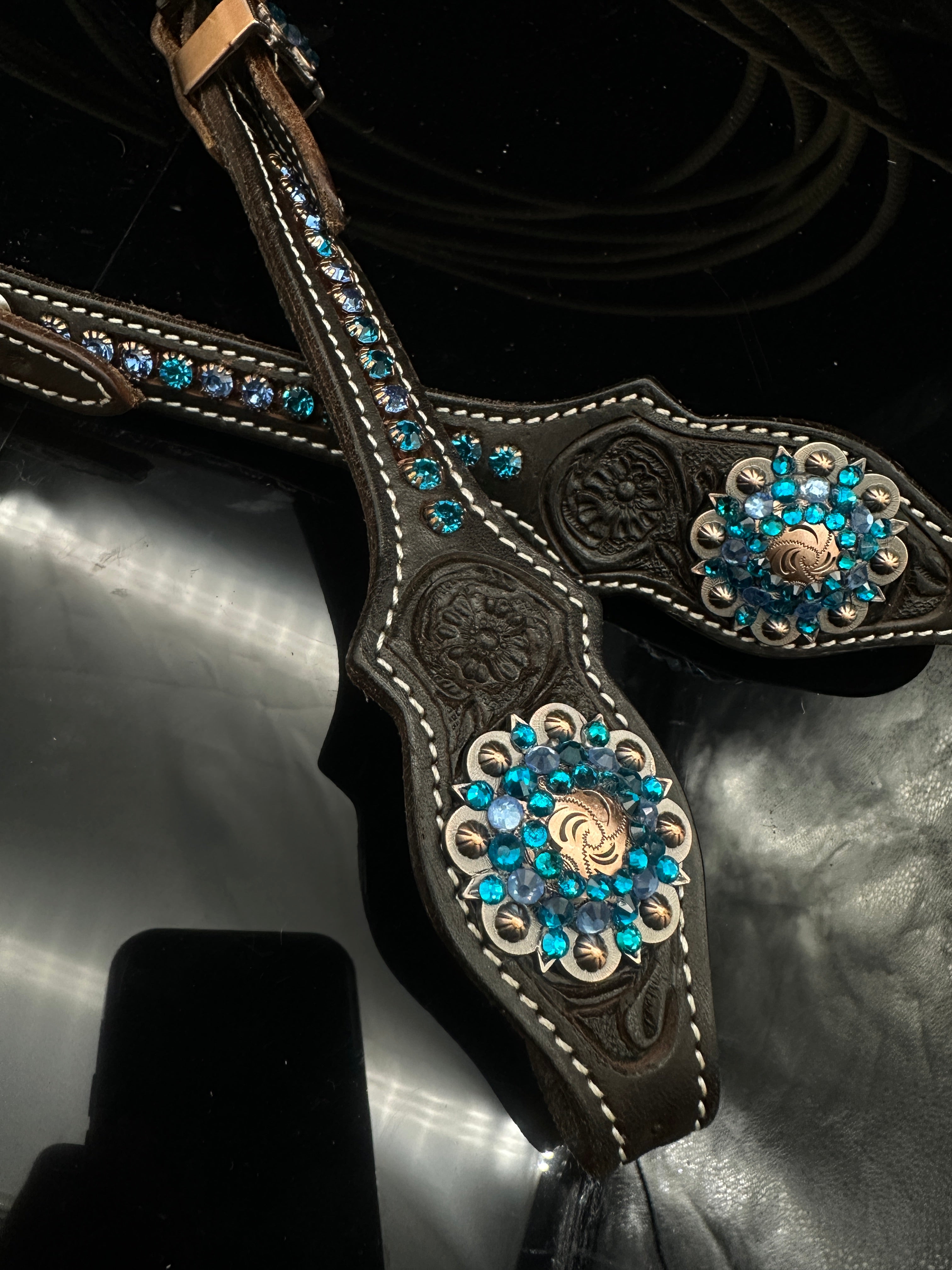 Premium | Perfect Turquoise & Blue | Dark brown western bridle