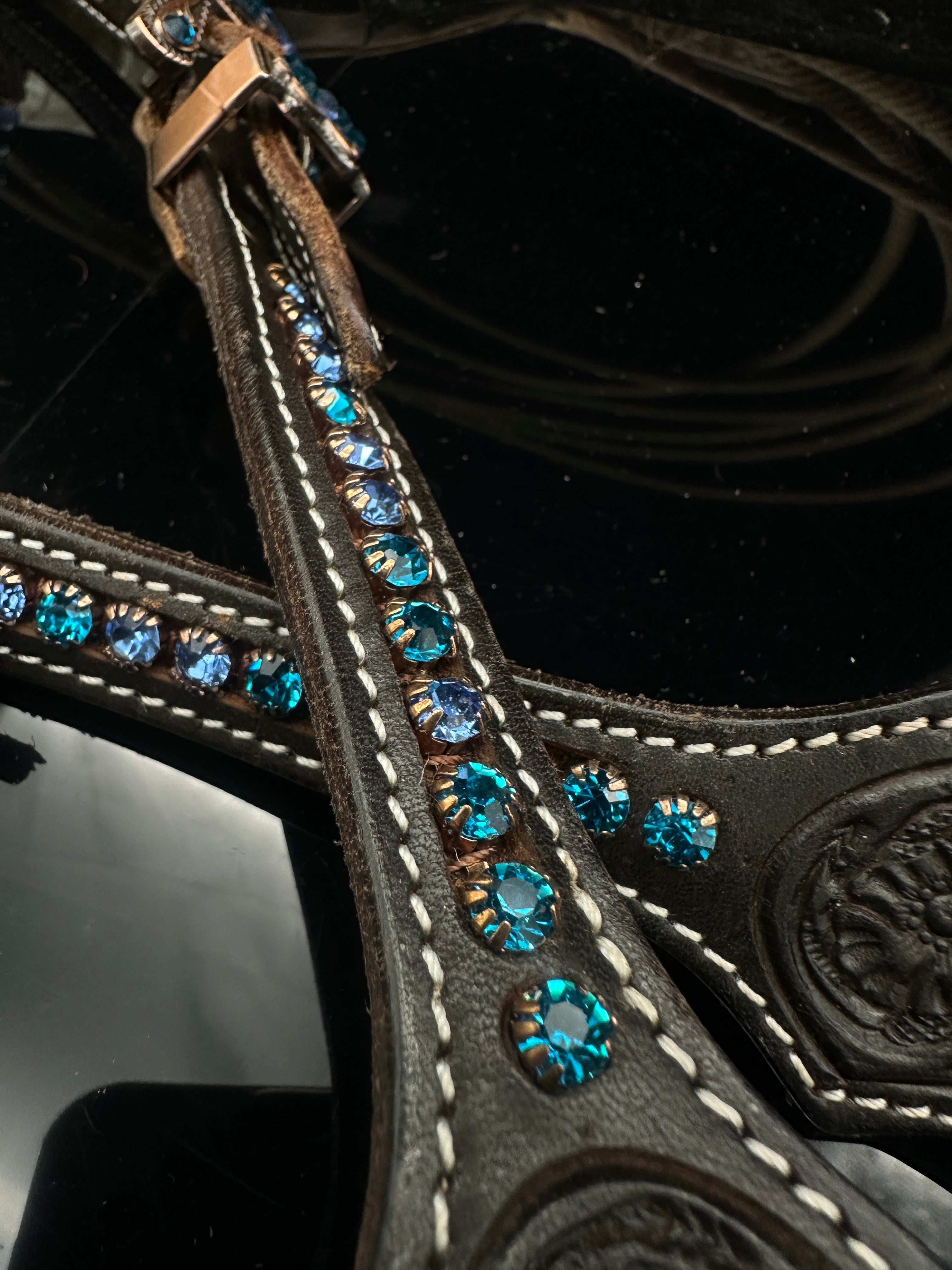 Premium | Perfect Turquoise & Blue | Dark brown western bridle