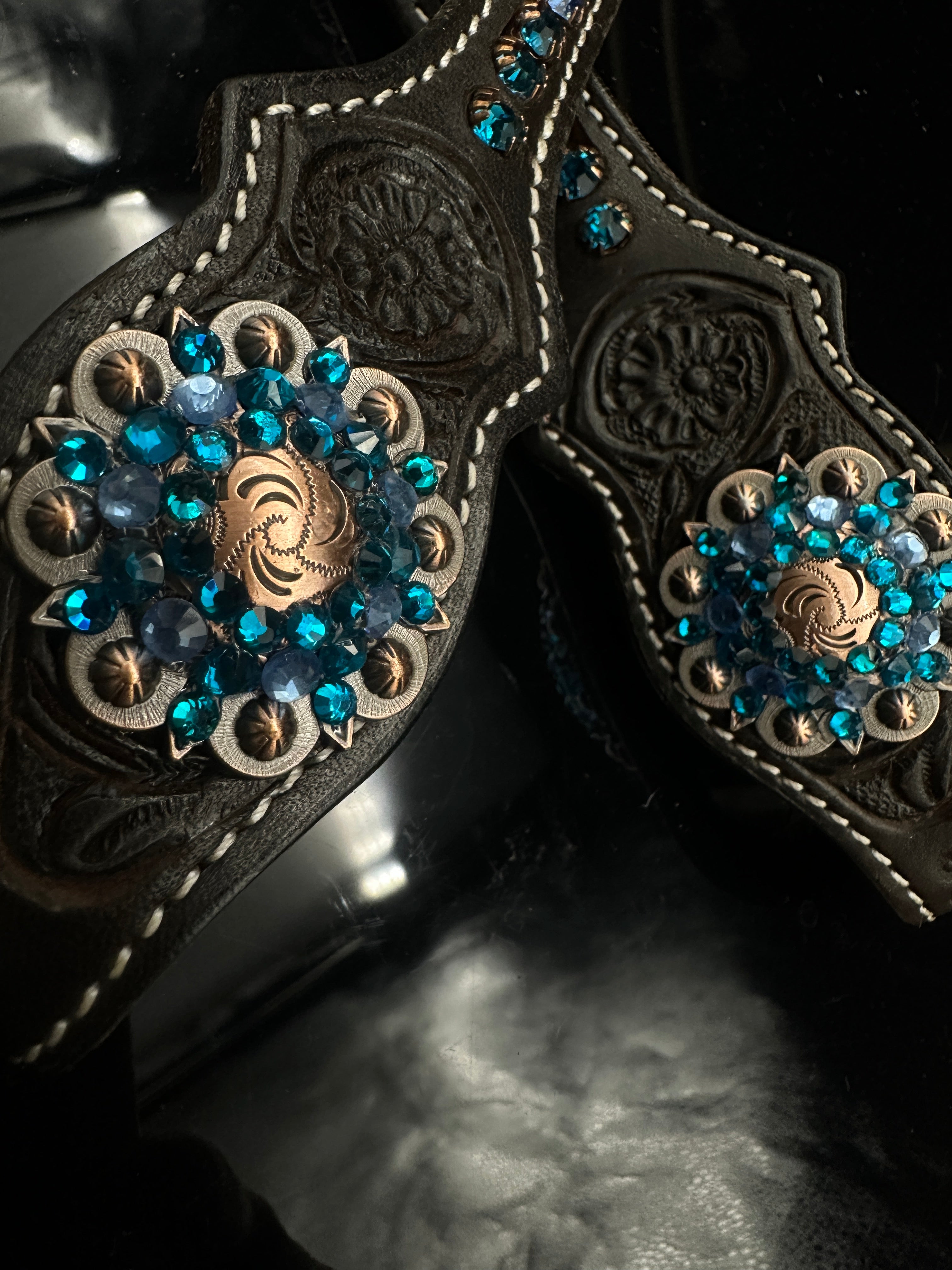 Premium | Perfect Turquoise & Blue | Dark brown western bridle