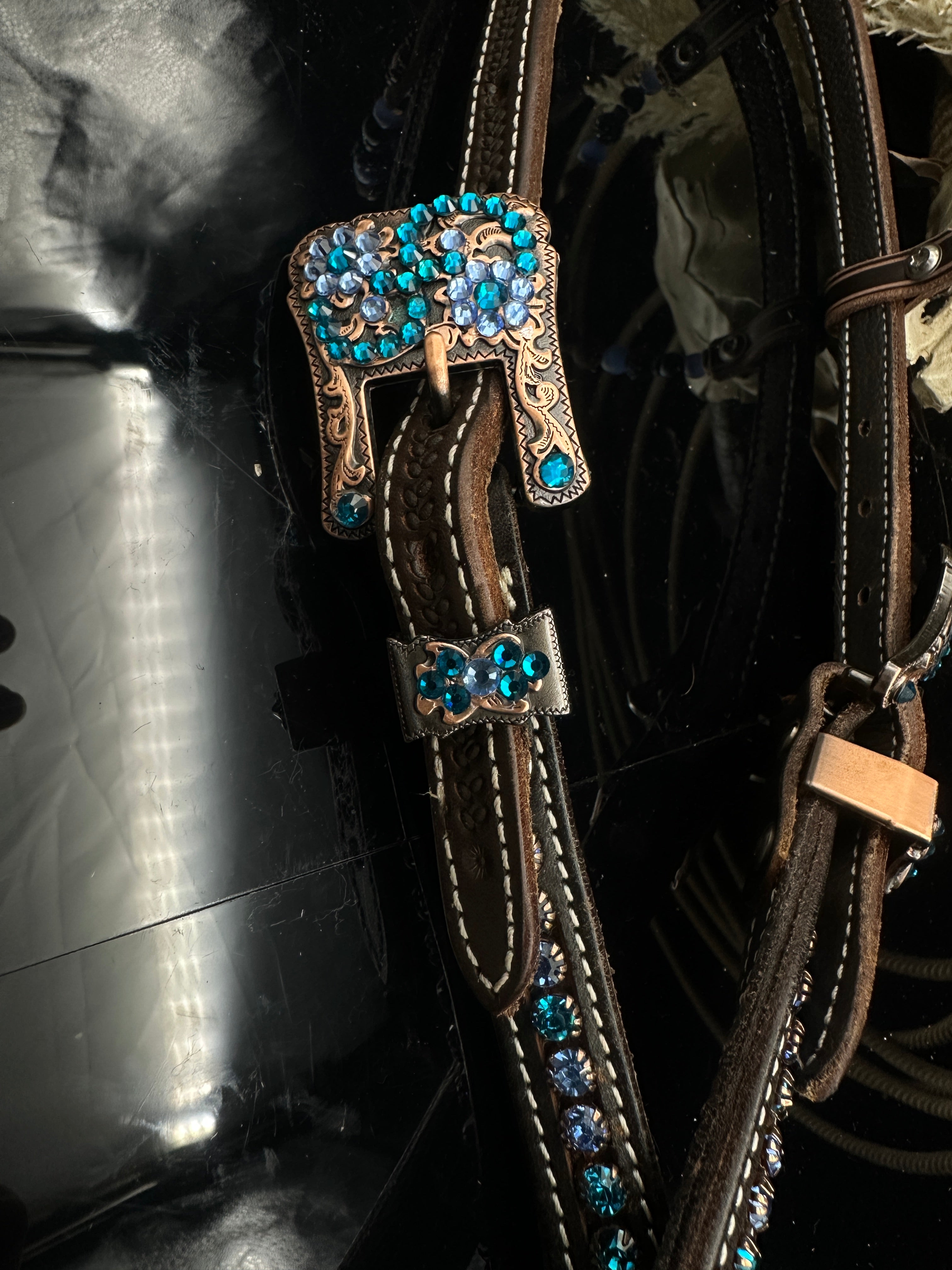 Premium | Perfect Turquoise & Blue | Dark brown western bridle
