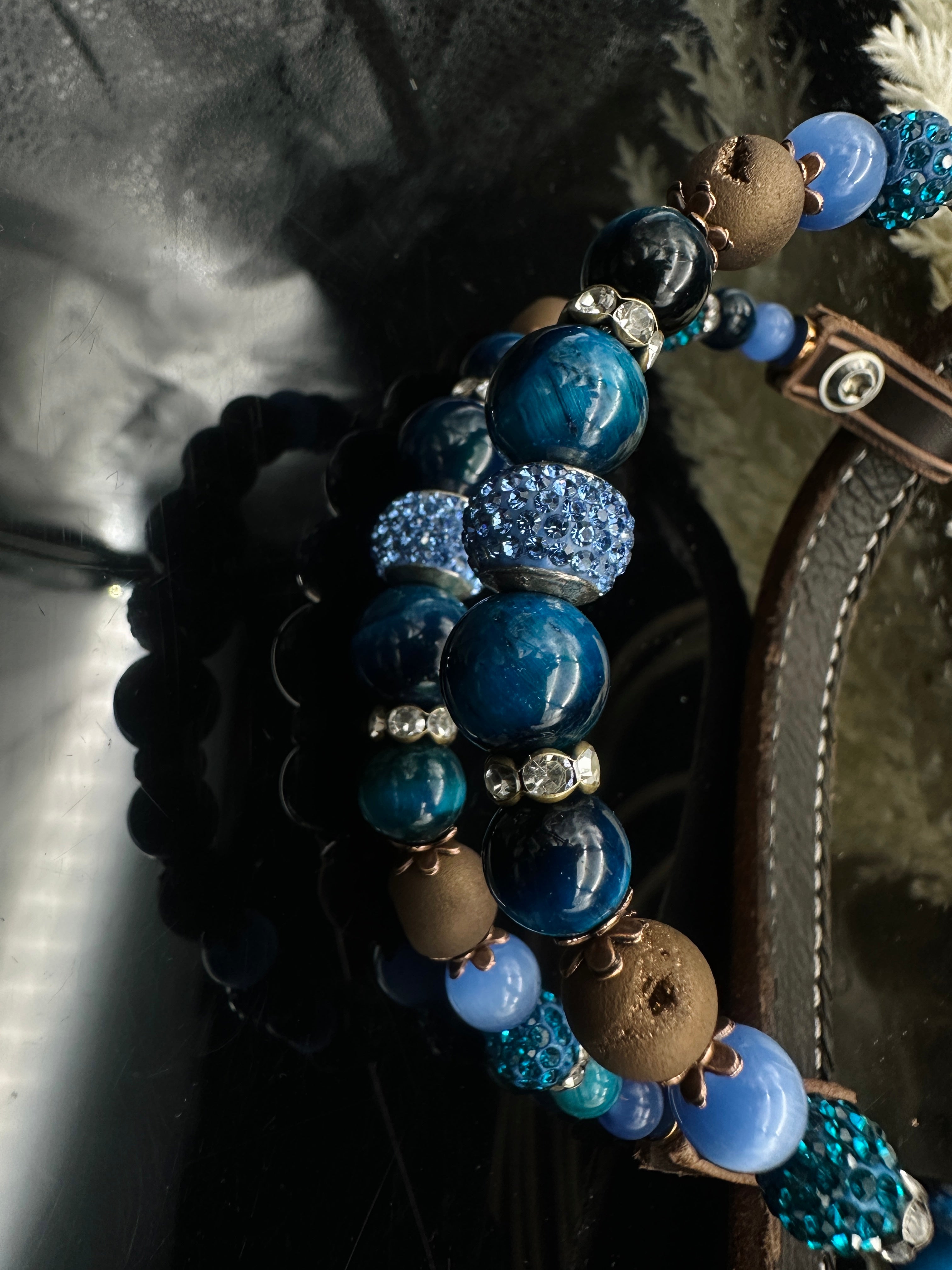 Premium | Perfect Turquoise & Blue | Dark brown western bridle