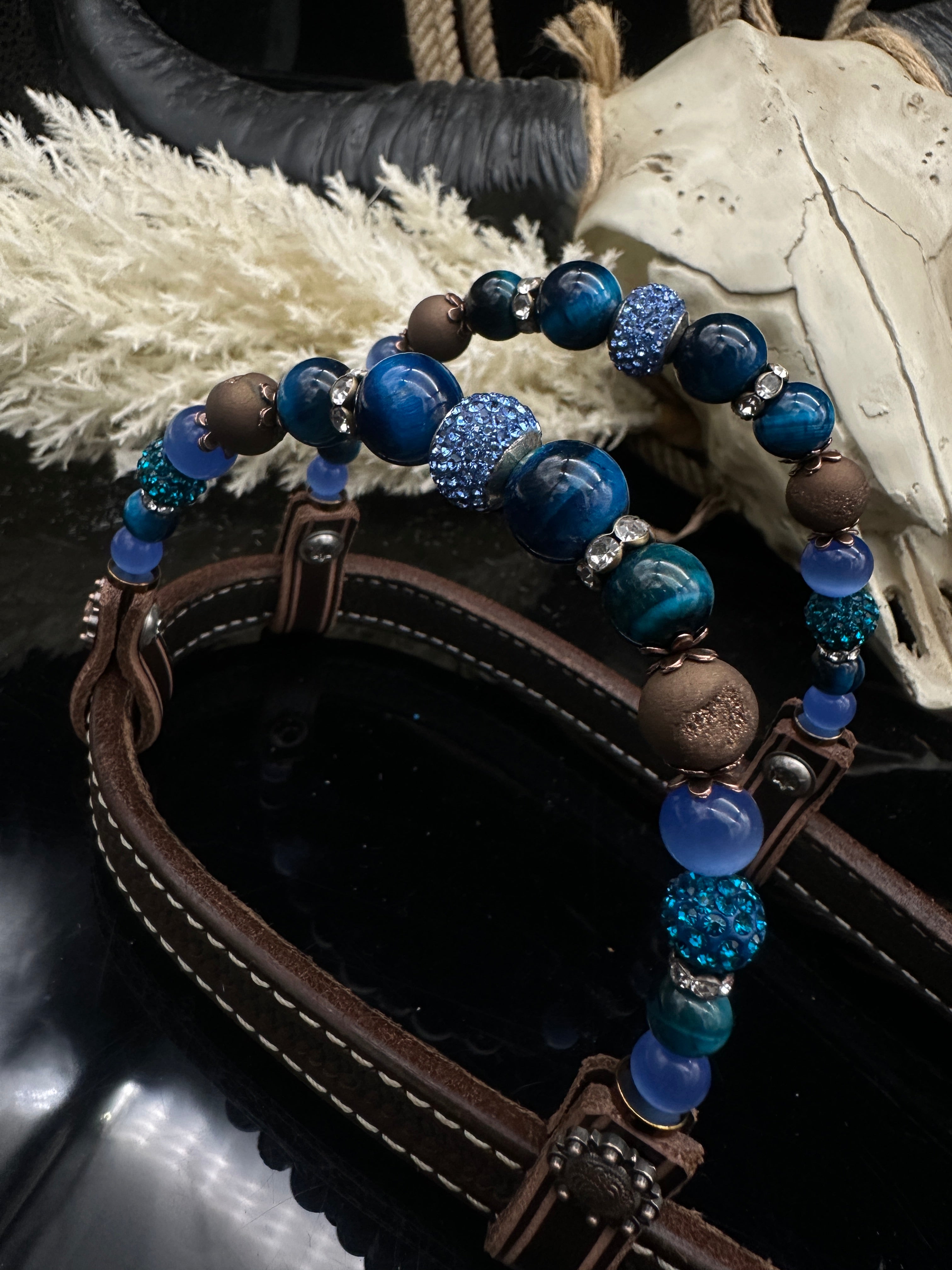 Premium | Perfect Turquoise & Blue | Dark brown western bridle