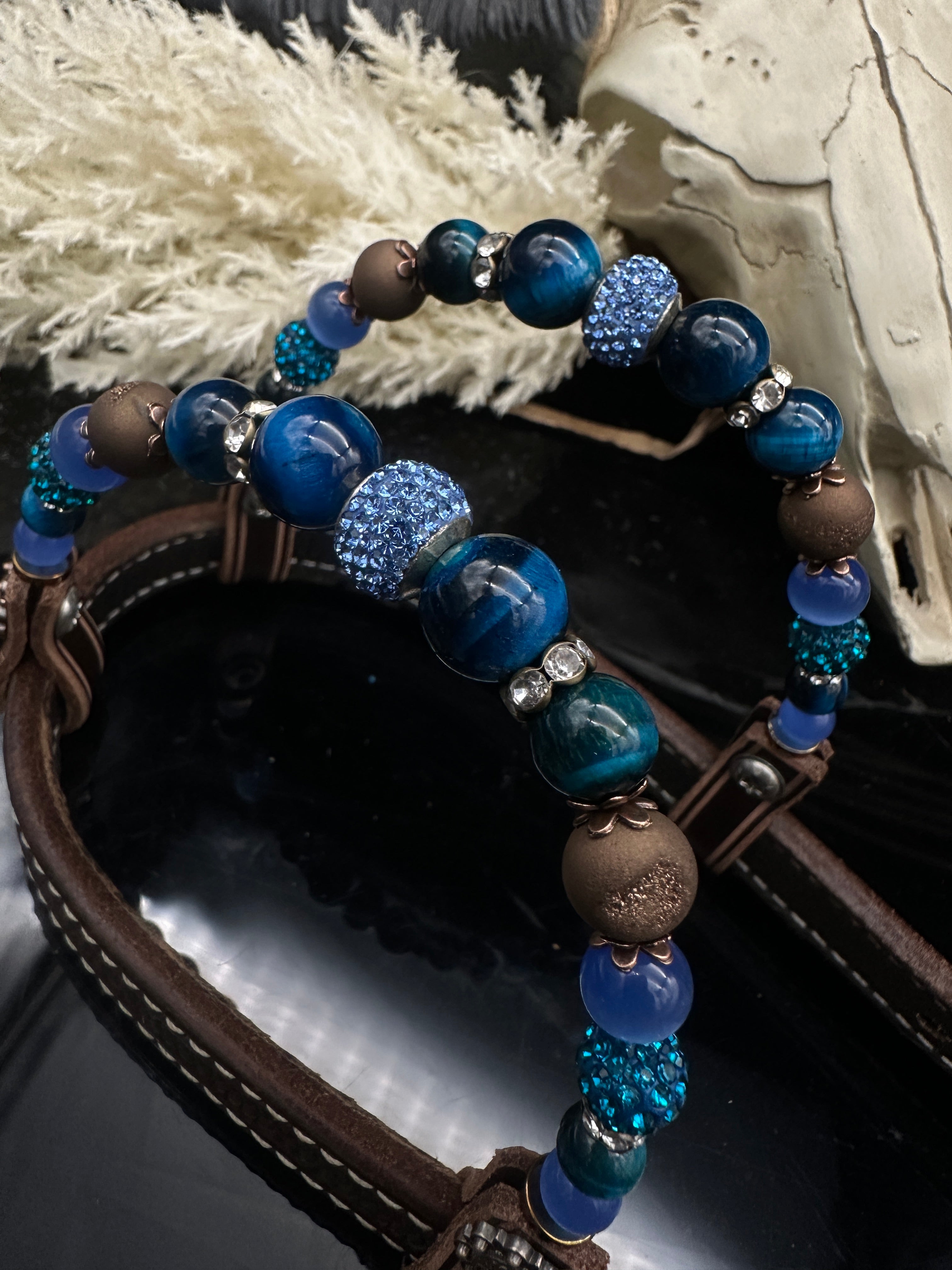 Premium | Perfect Turquoise & Blue | Dark brown western bridle
