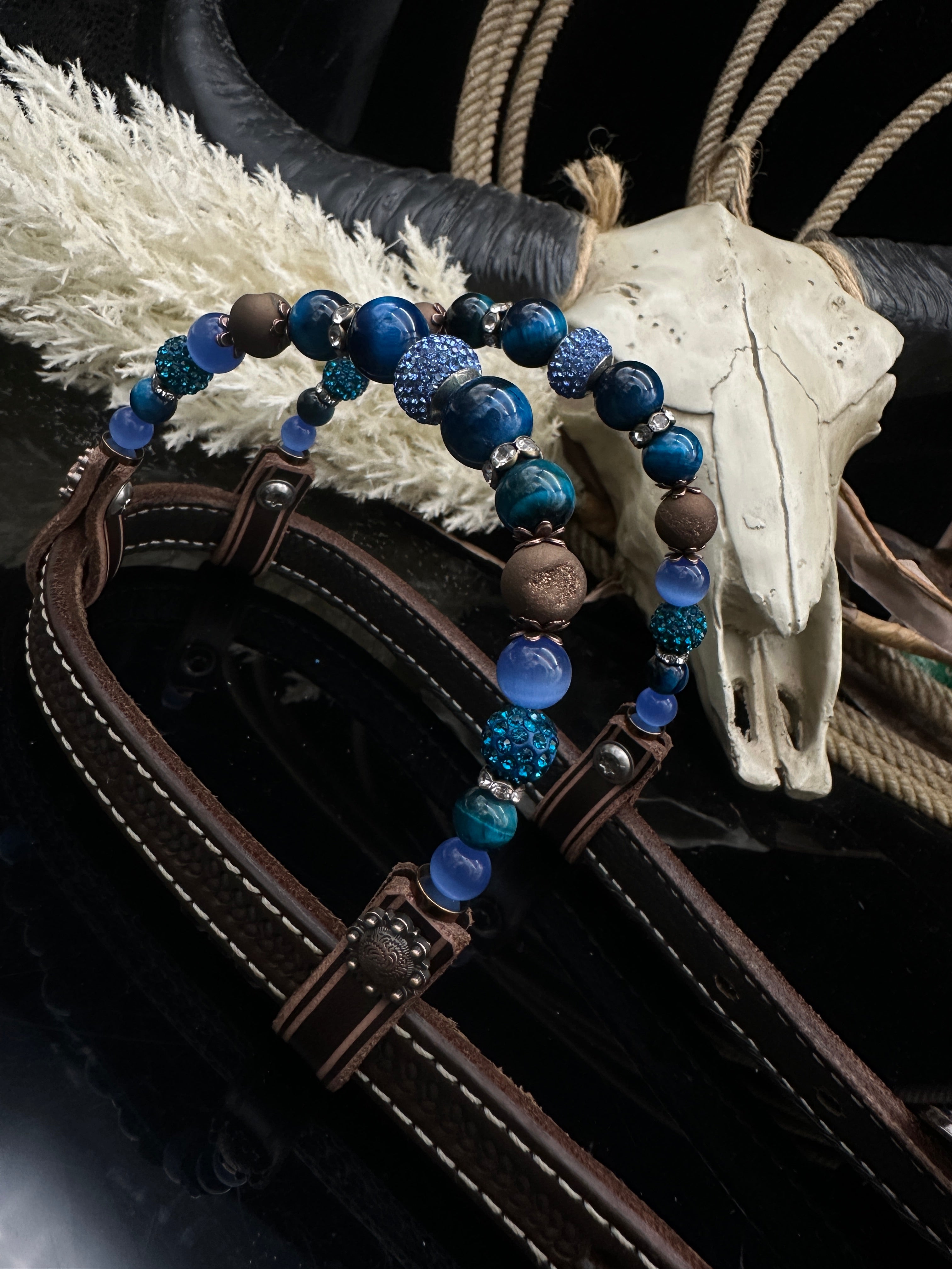 Premium | Perfect Turquoise & Blue | Dark brown western bridle