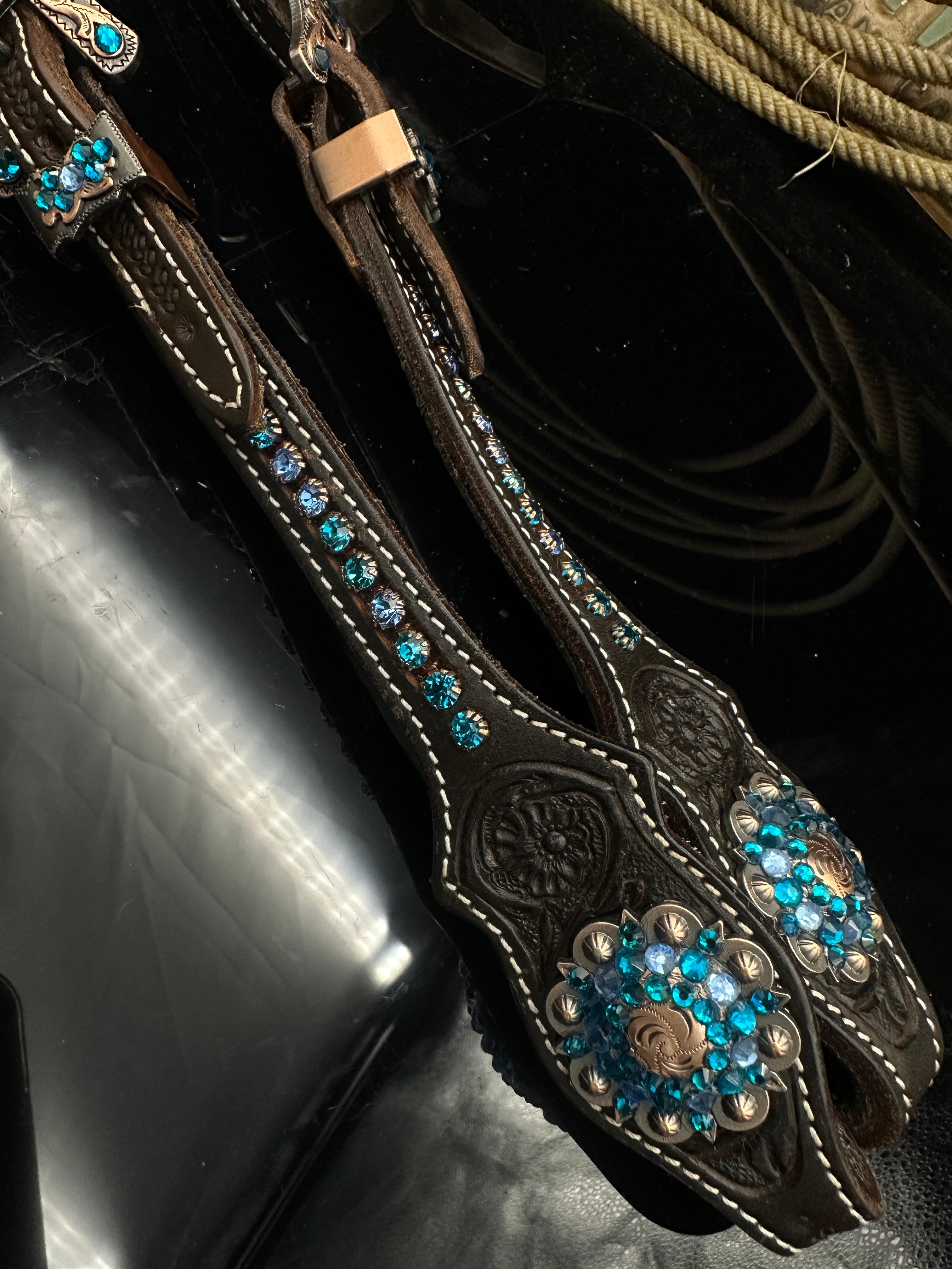 Premium | Perfect Turquoise & Blue | Dark brown western bridle