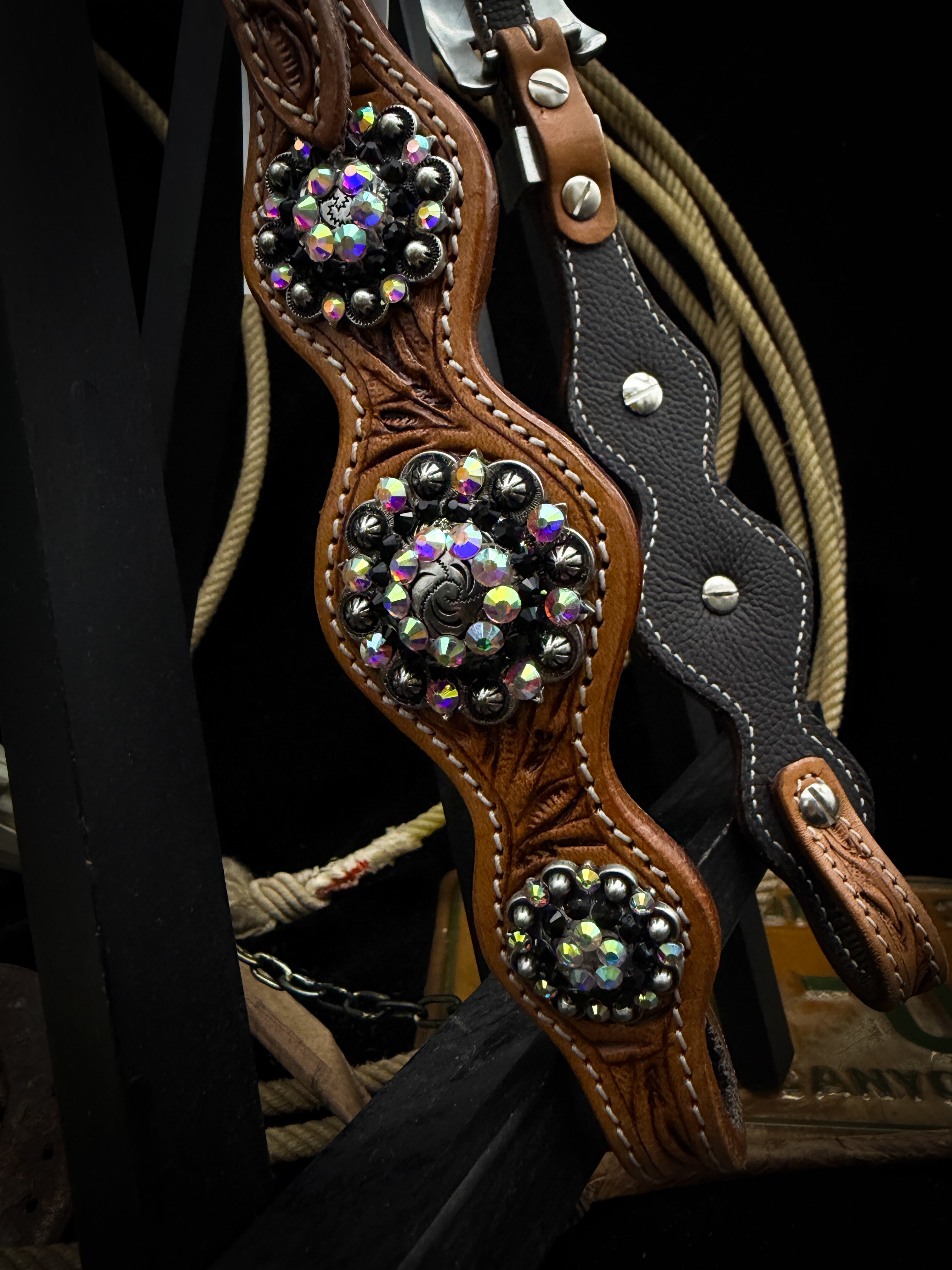 Premium | Labradoriet & Onyx | Antique Russet Western Hoofdstel