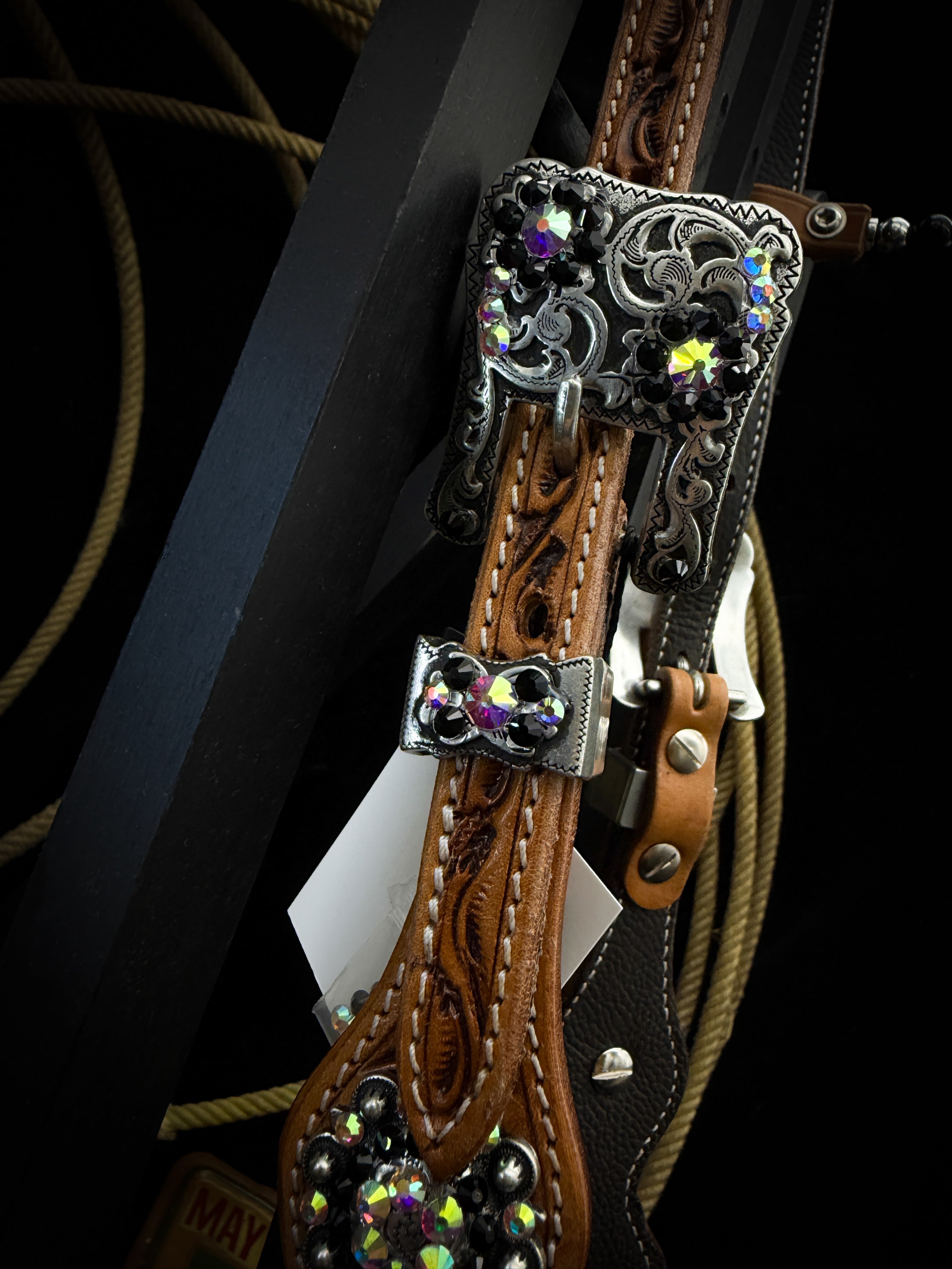 Premium | Labradoriet & Onyx | Antique Russet Western Hoofdstel