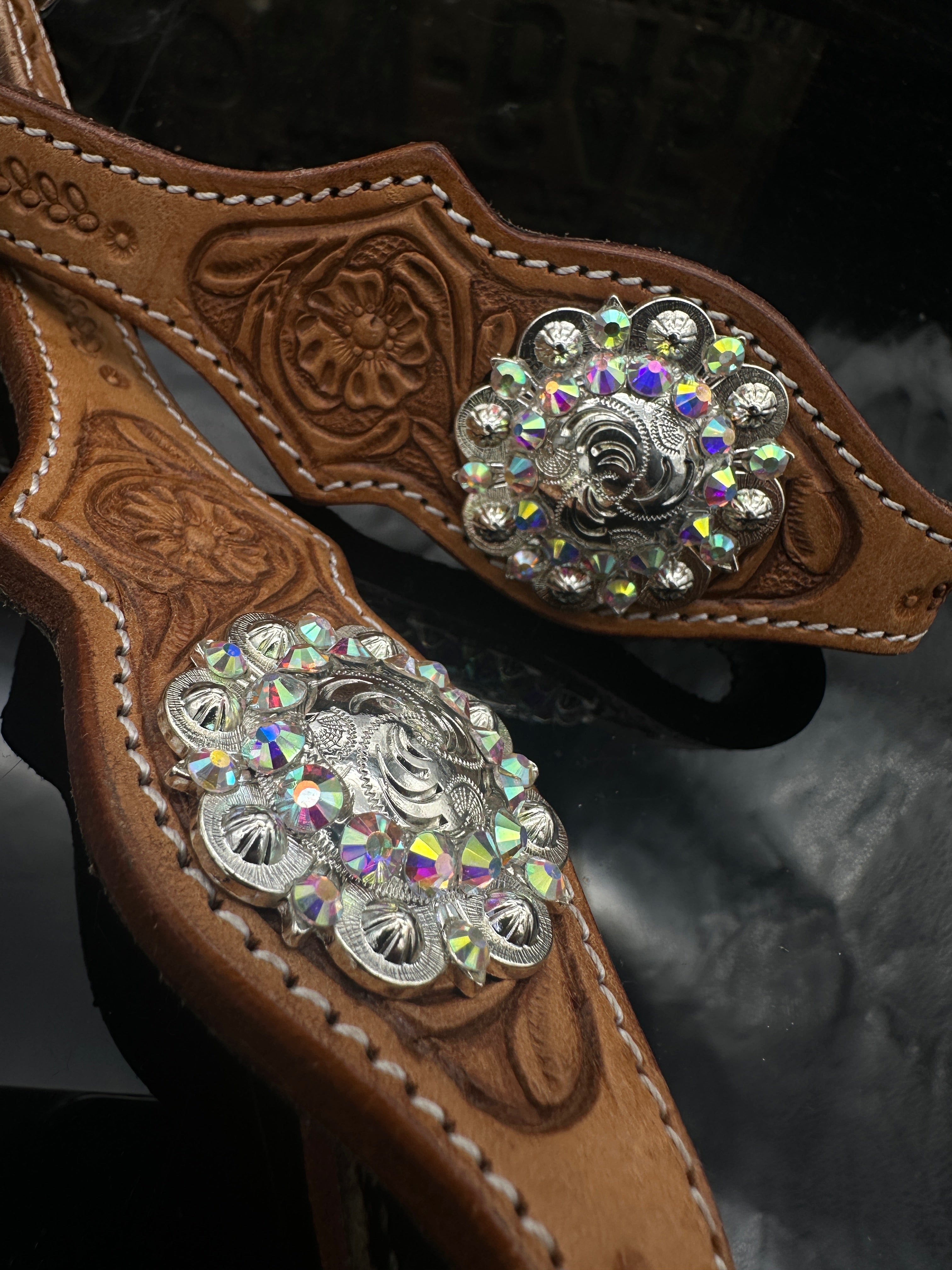 Premium | Elegant Russet Show Headstall | Silver & AB