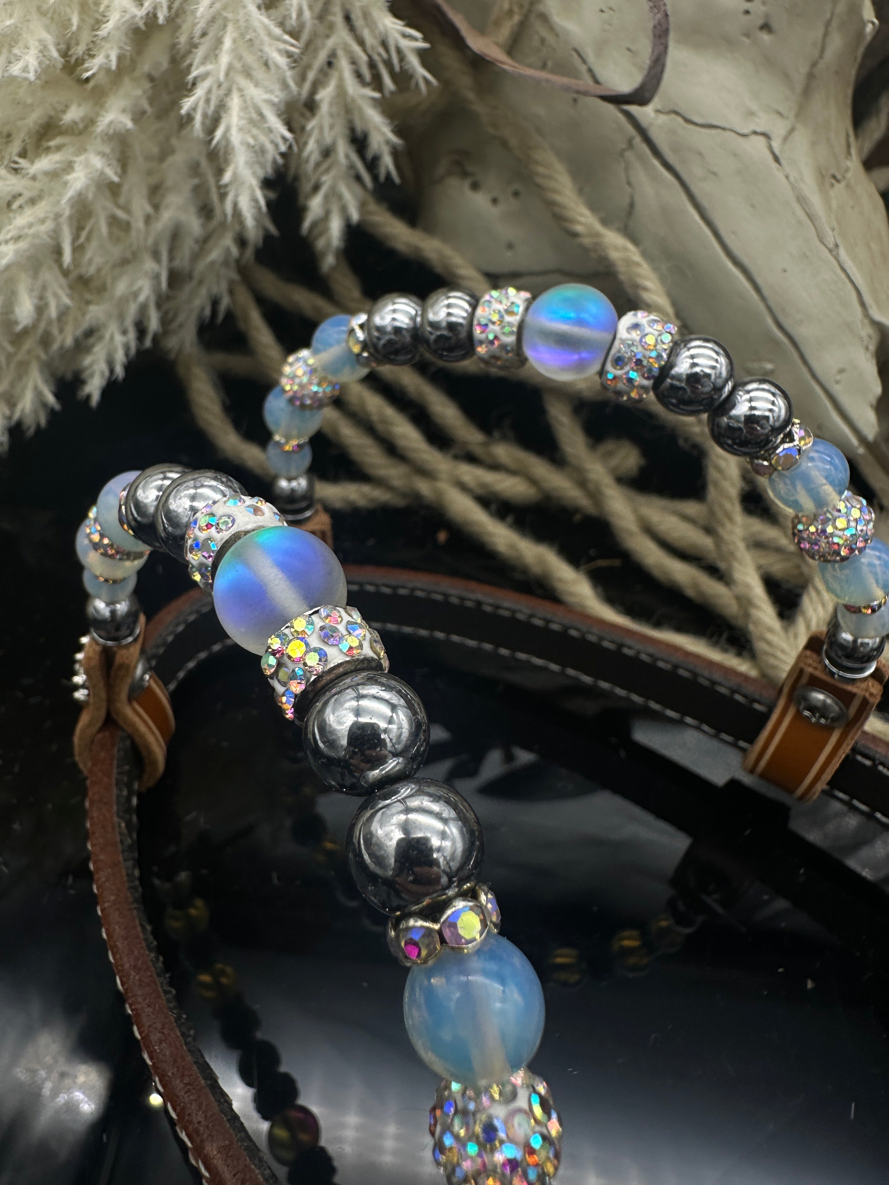 Premium | Elegant Russet Show Headstall | Silver & AB