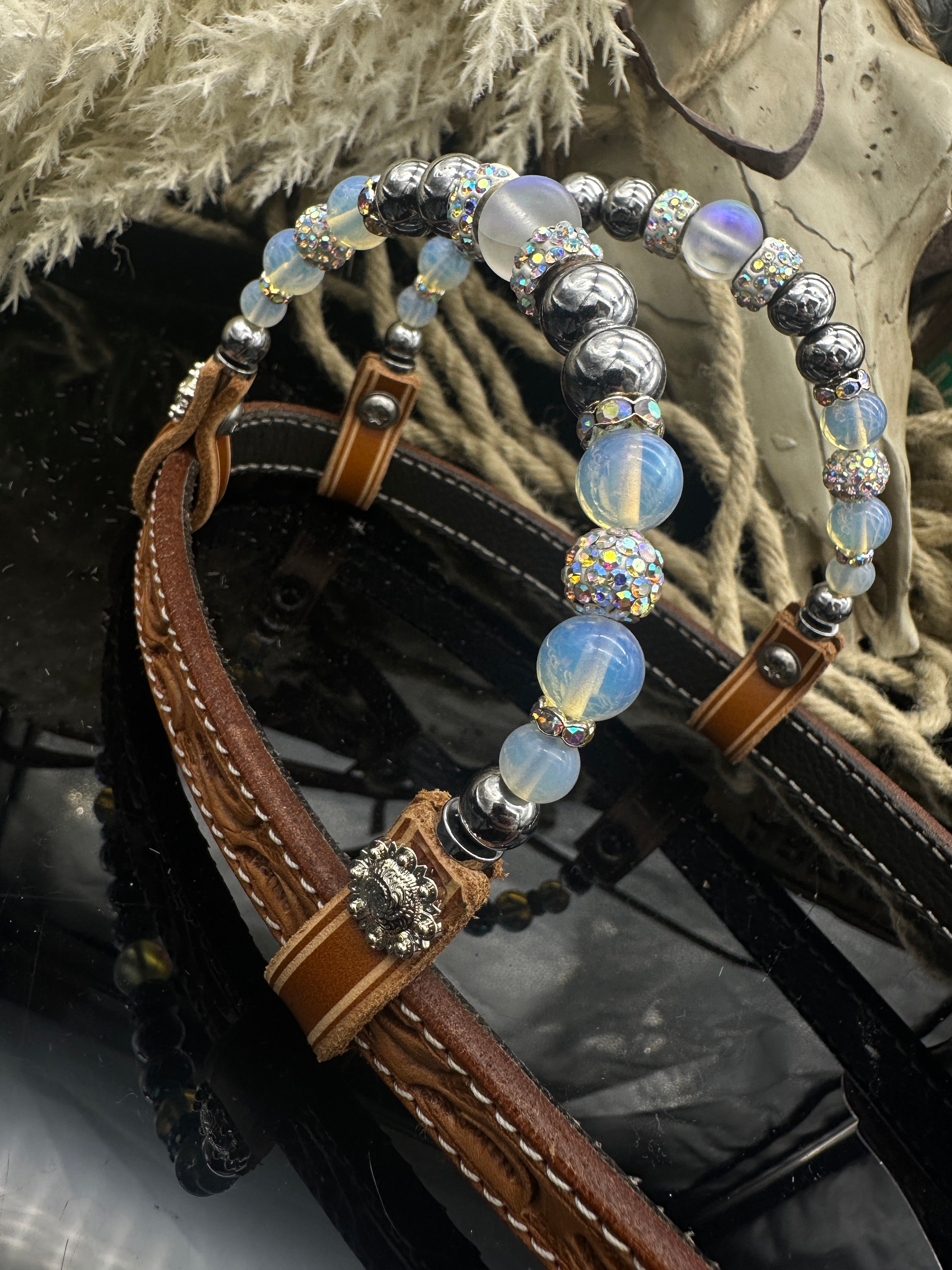 Premium | Elegant Russet Show Headstall | Silver & AB