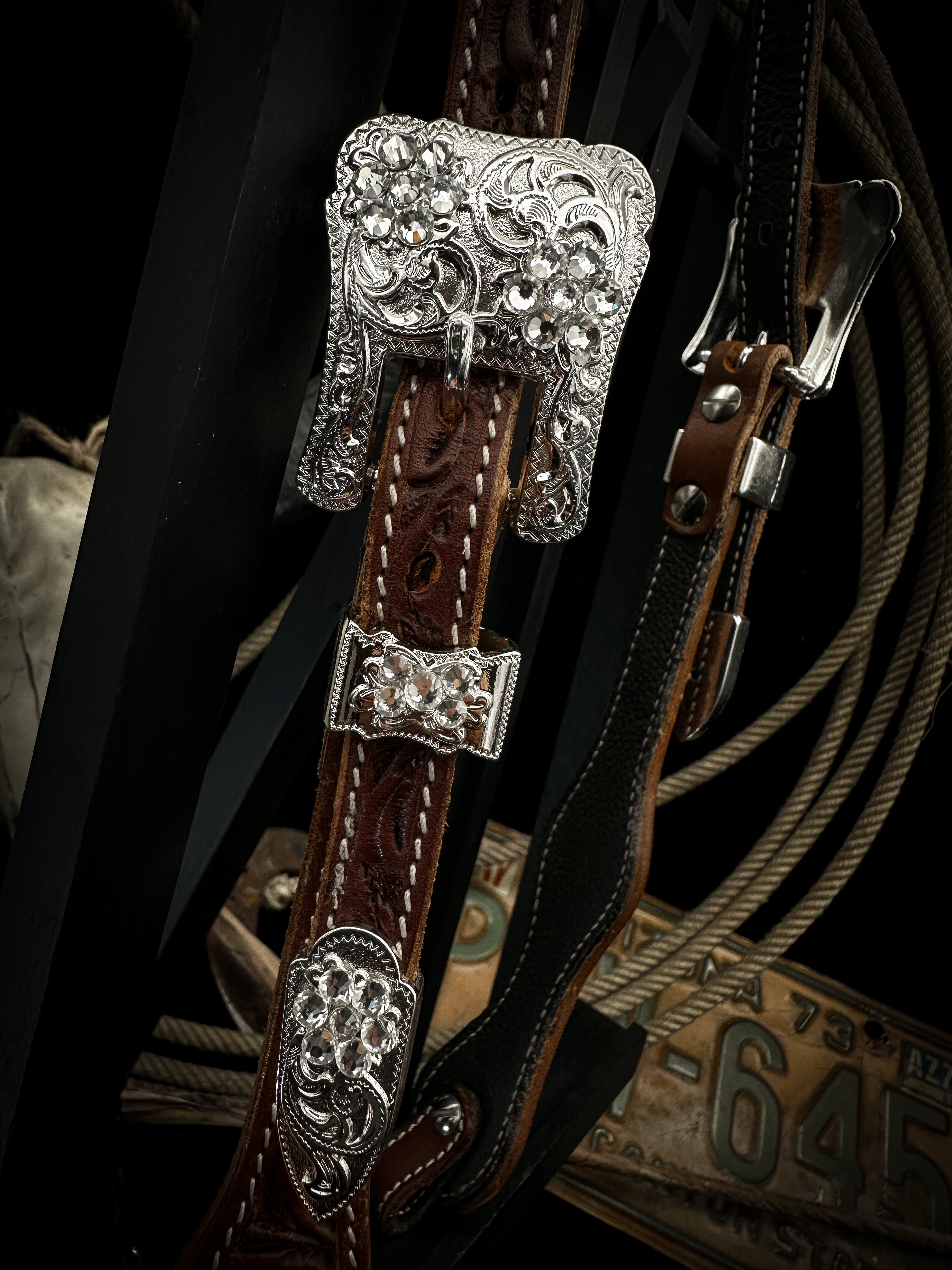 Premium | Western bridle | Silver Floral & White Moon