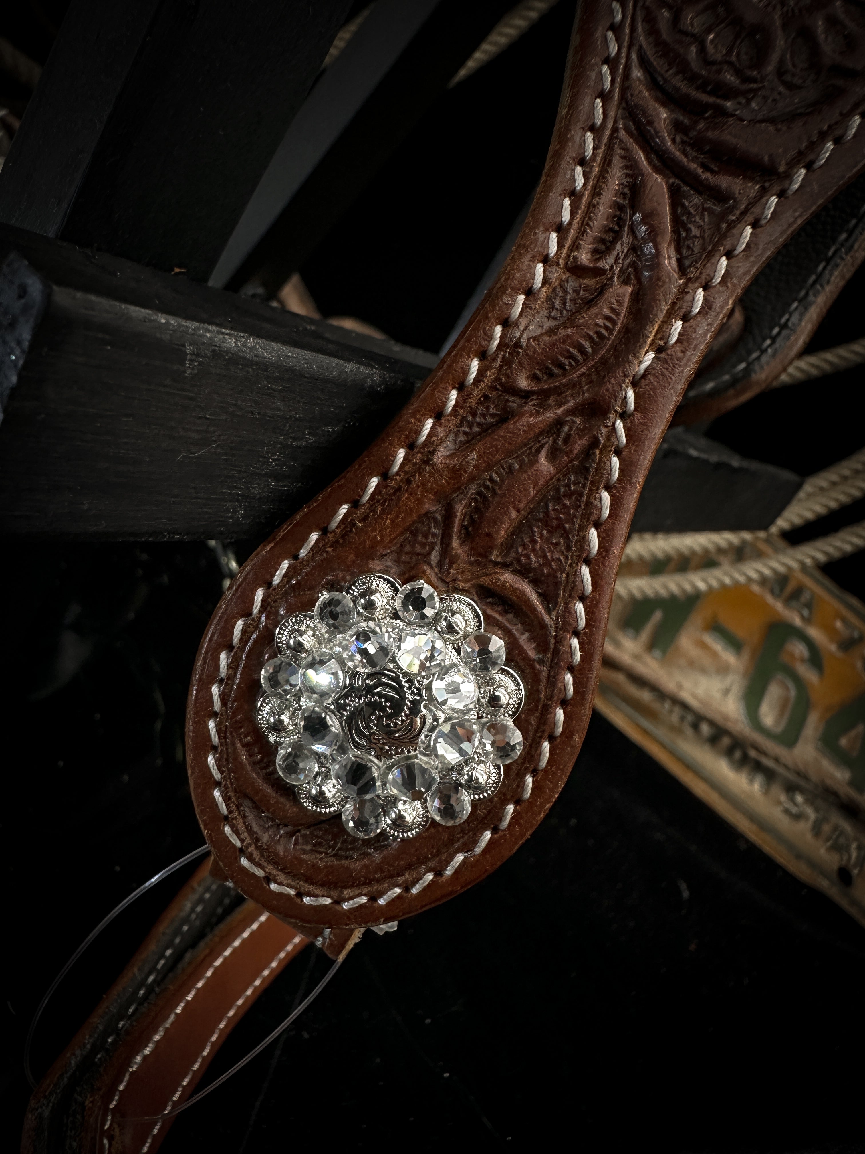 Premium | Western bridle | Silver Floral & White Moon