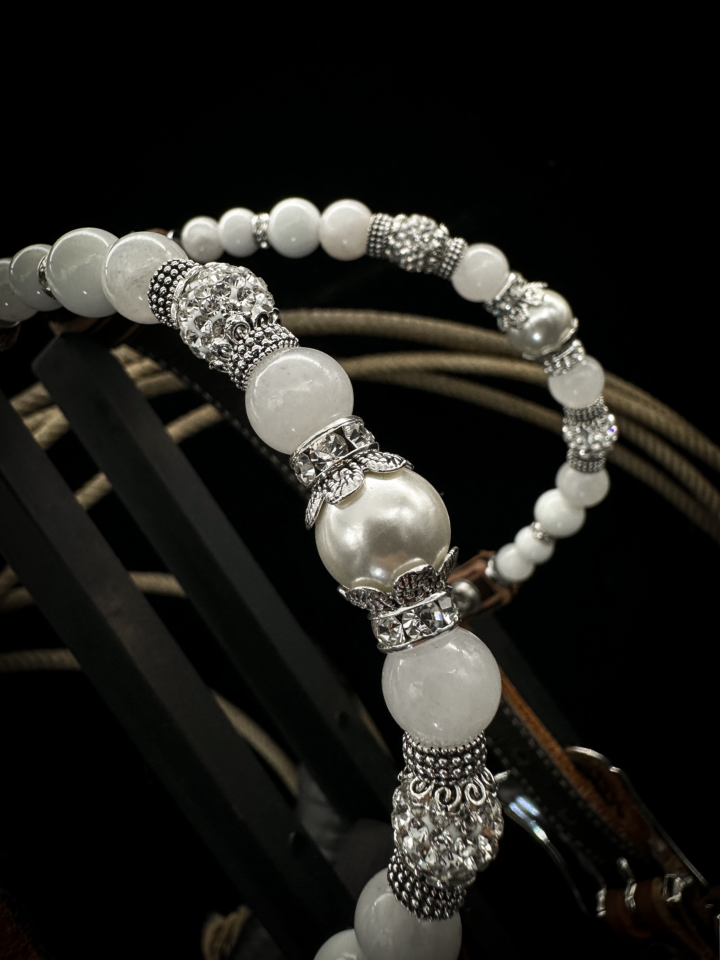 Premium | Western bridle | Silver Floral & White Moon