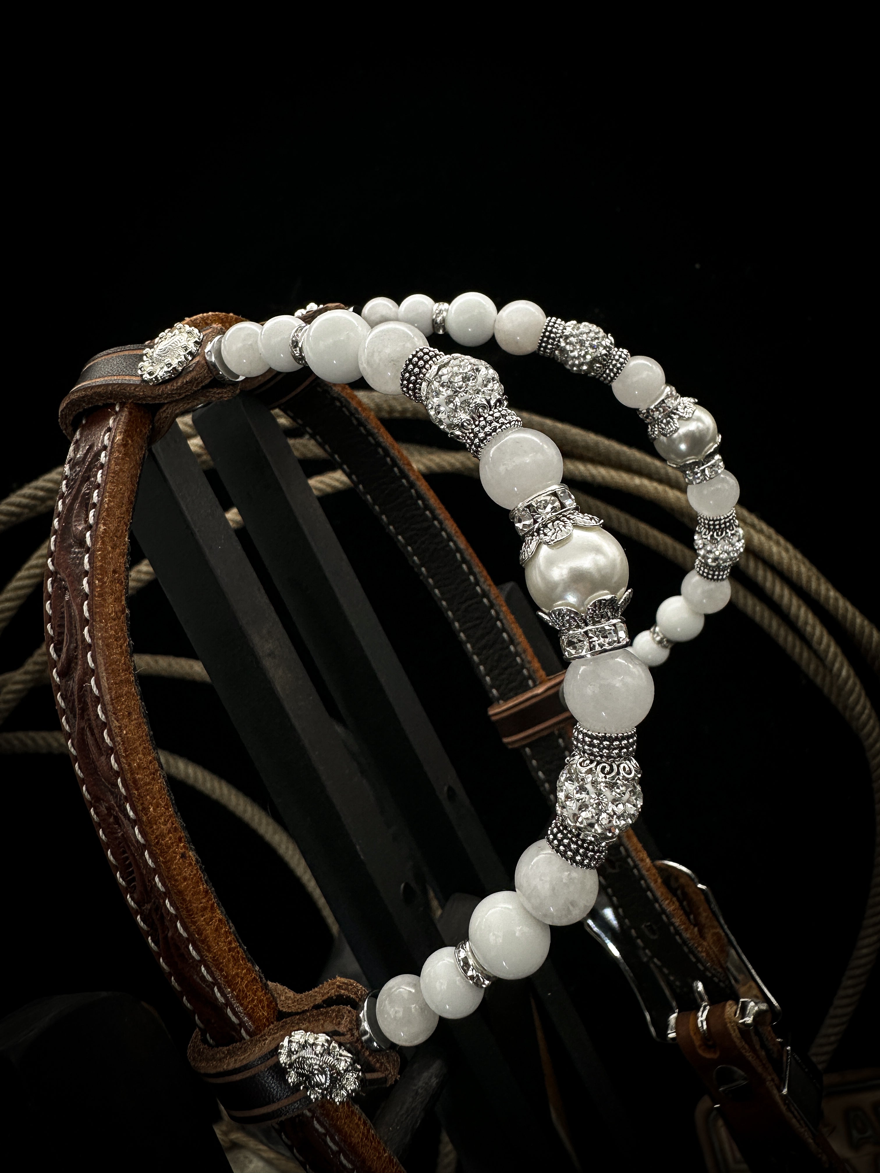 Premium | Western bridle | Silver Floral & White Moon