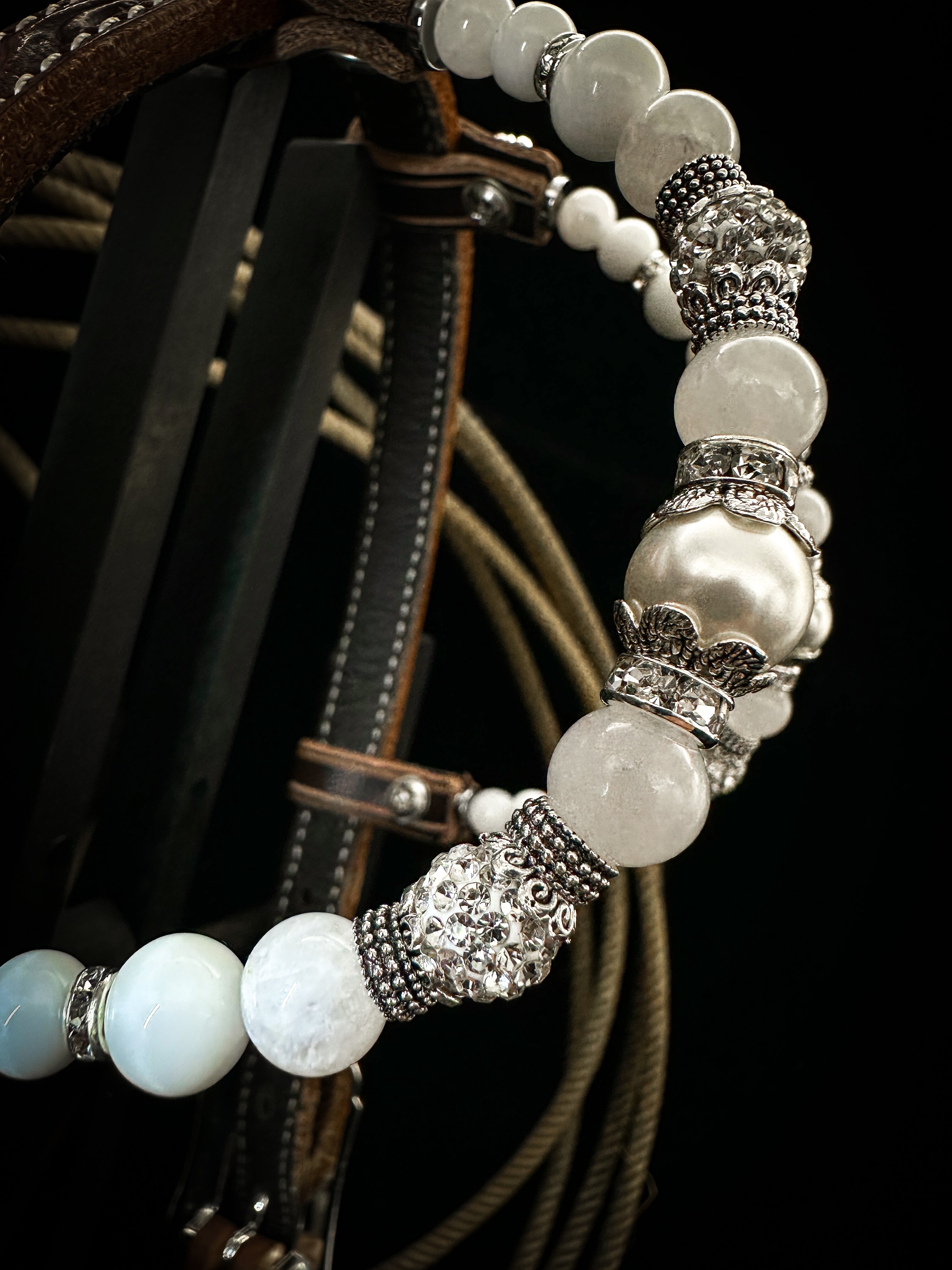 Premium | Western bridle | Silver Floral & White Moon