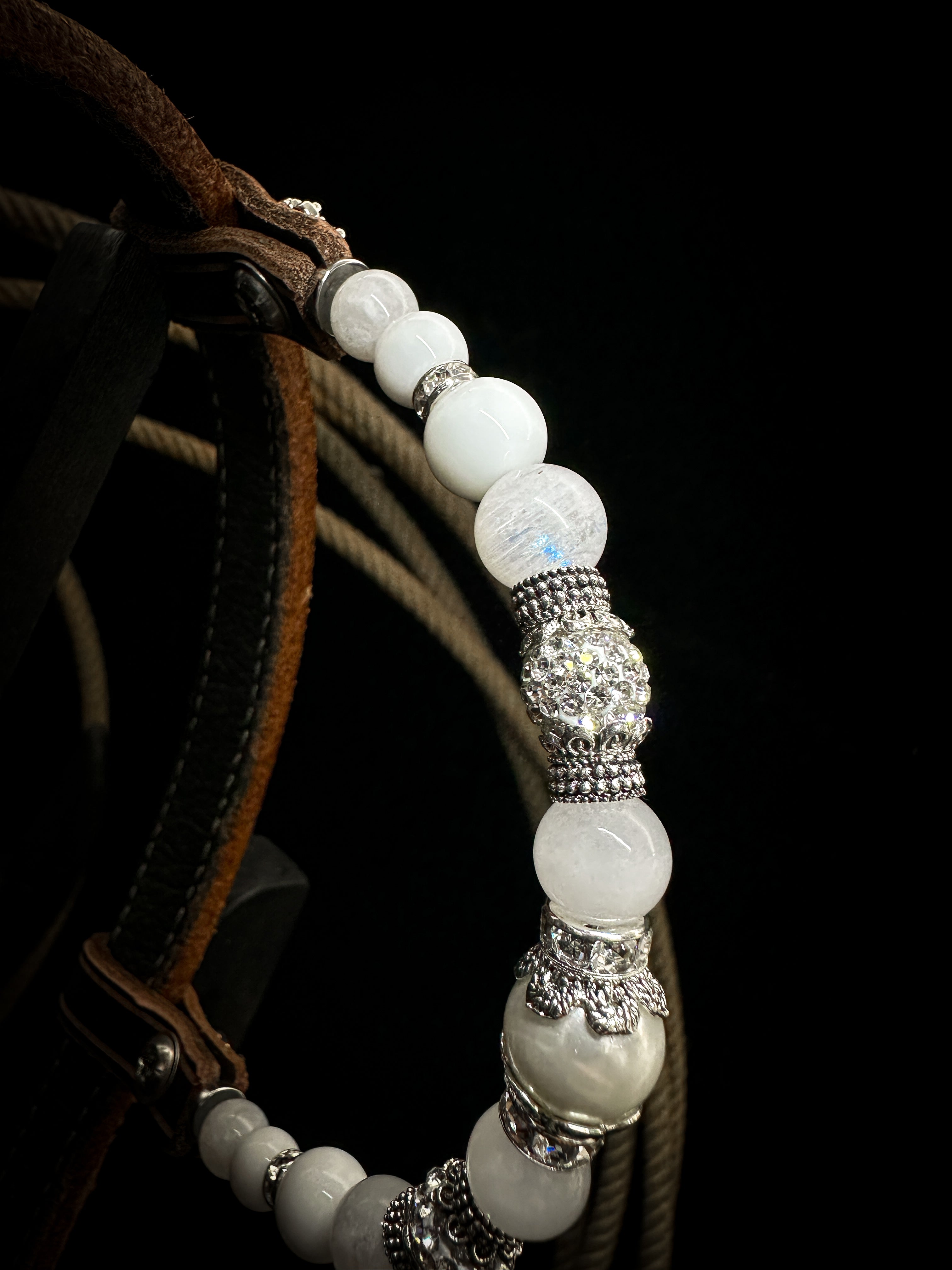 Premium | Western bridle | Silver Floral & White Moon