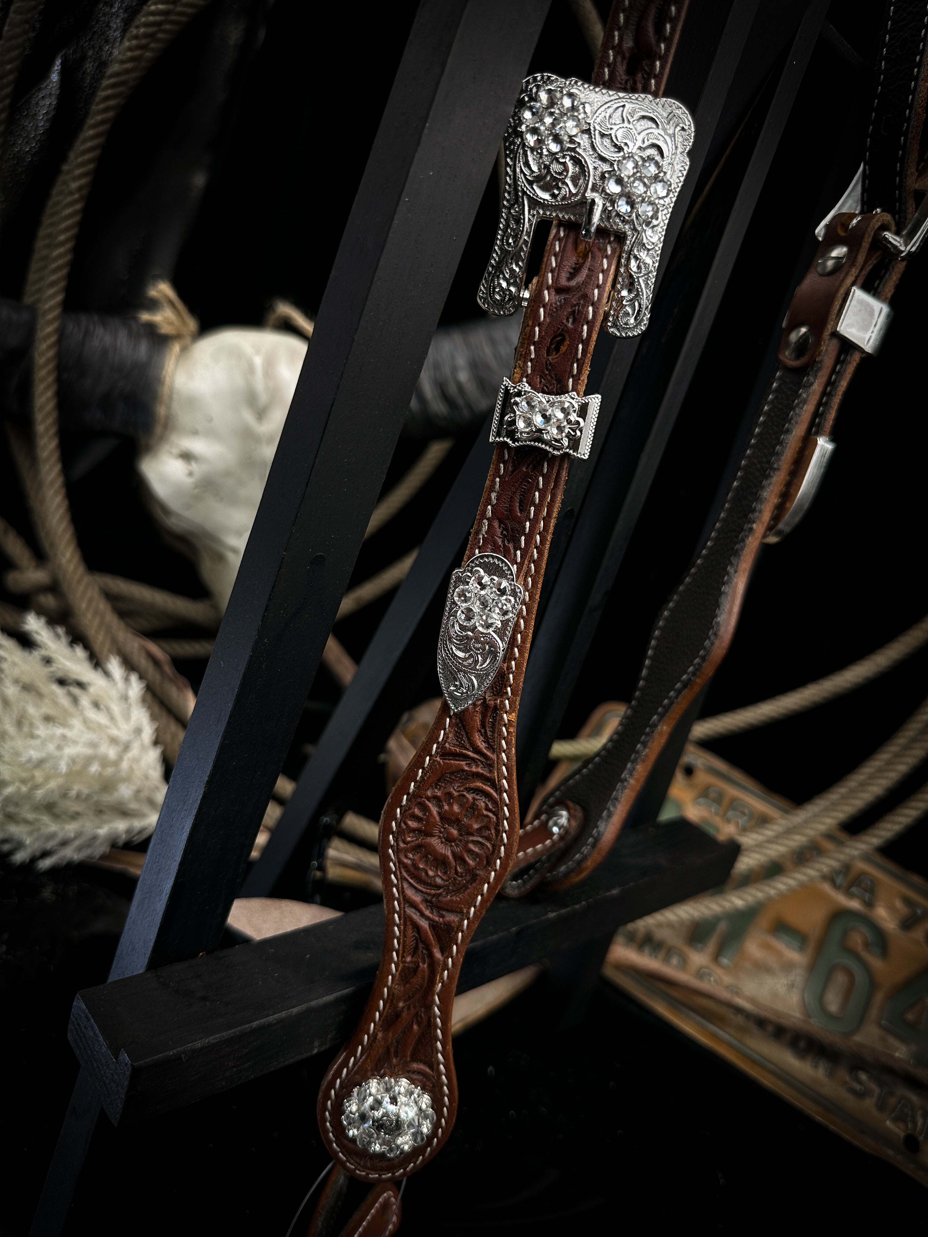 Premium | Western bridle | Silver Floral & White Moon
