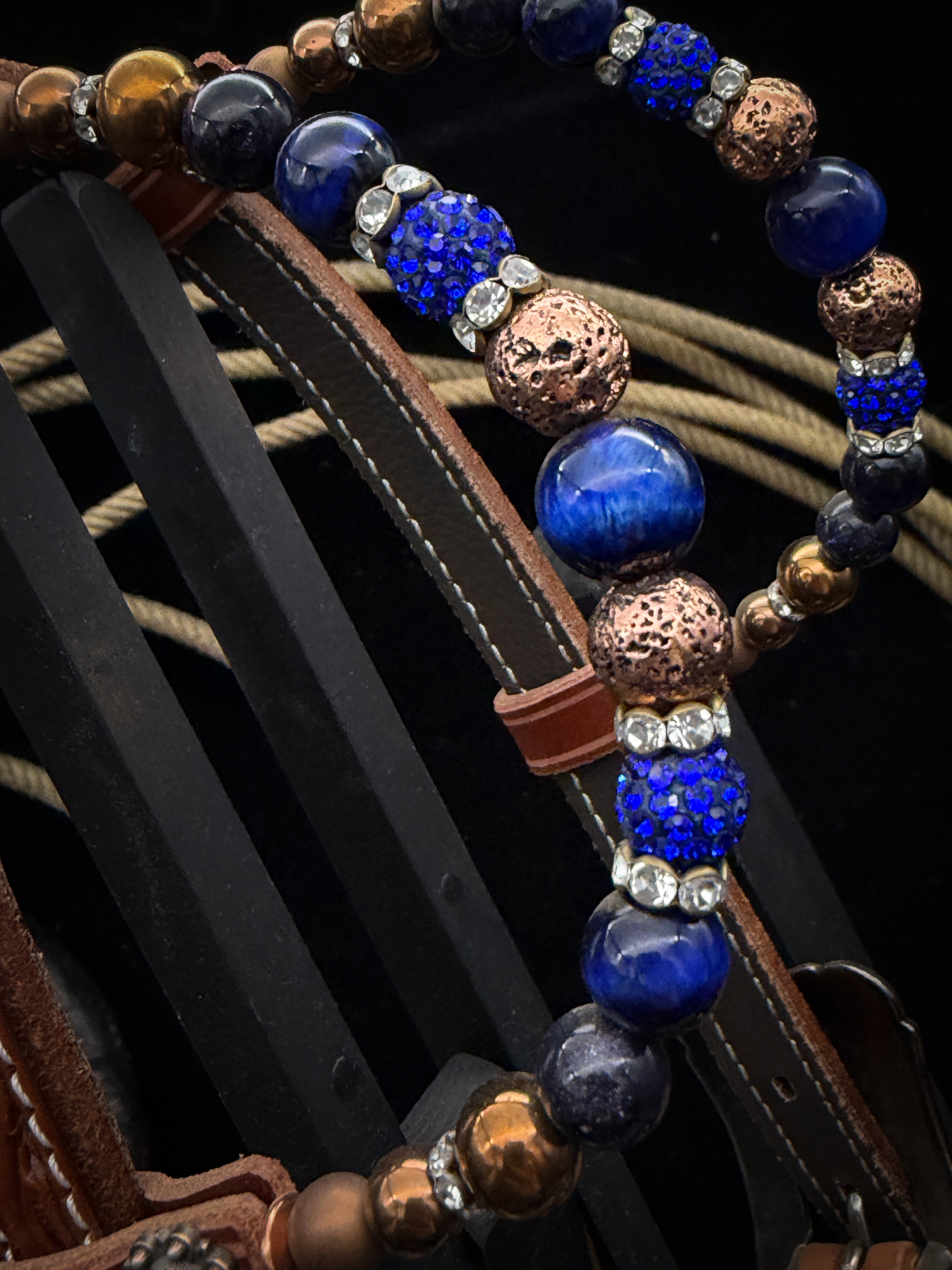 Premium | Chestnut flower tooled western bridle | Copper & Blue