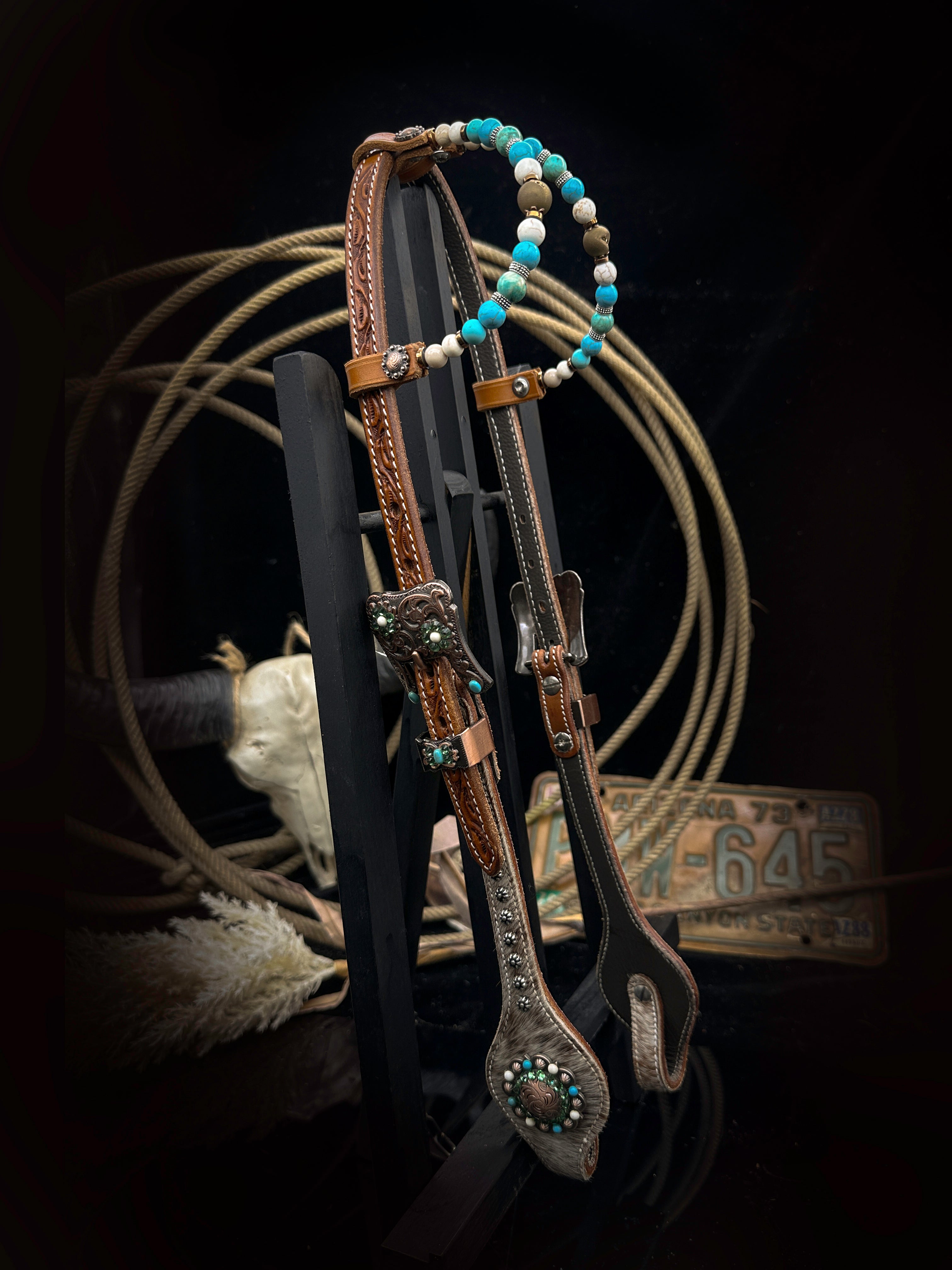 Premium | Antique Chestnut western bridle | Turquoise