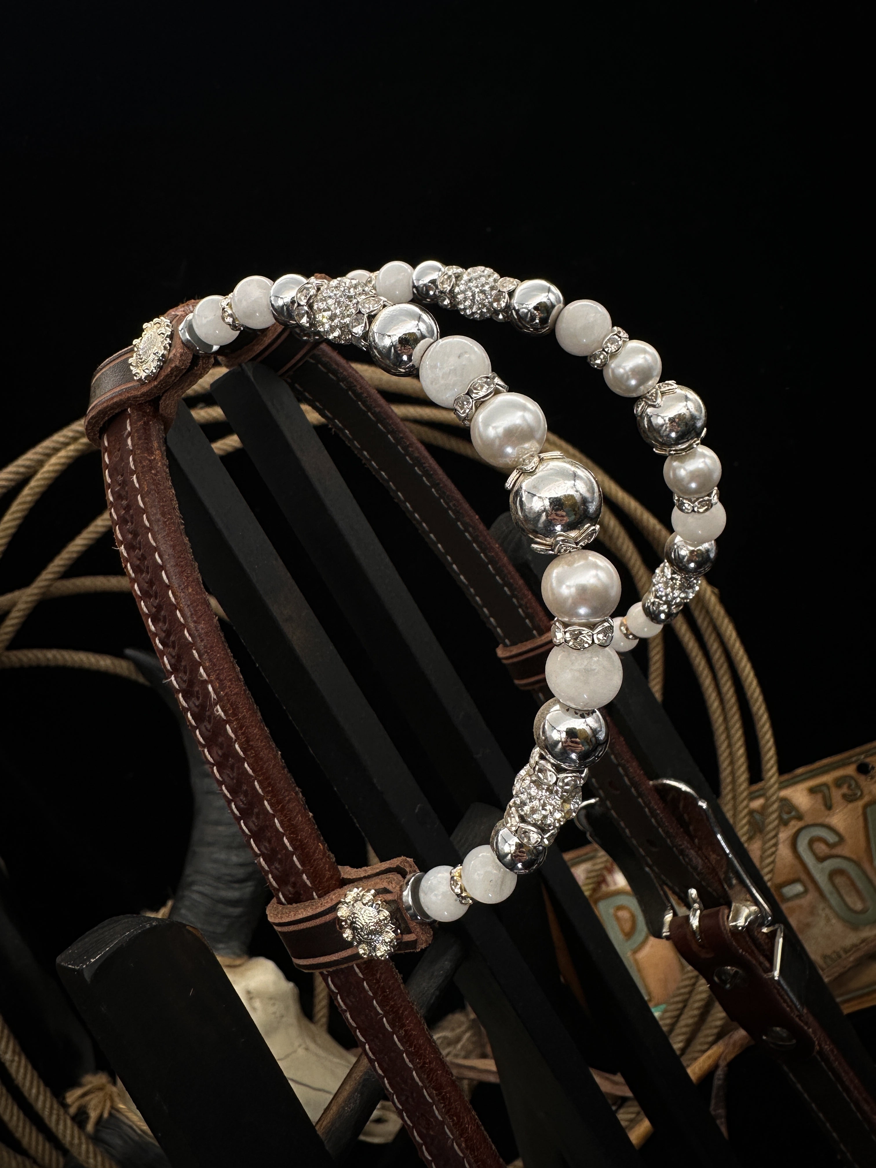 Premium | Western bridle | Silver Floral & White Moon