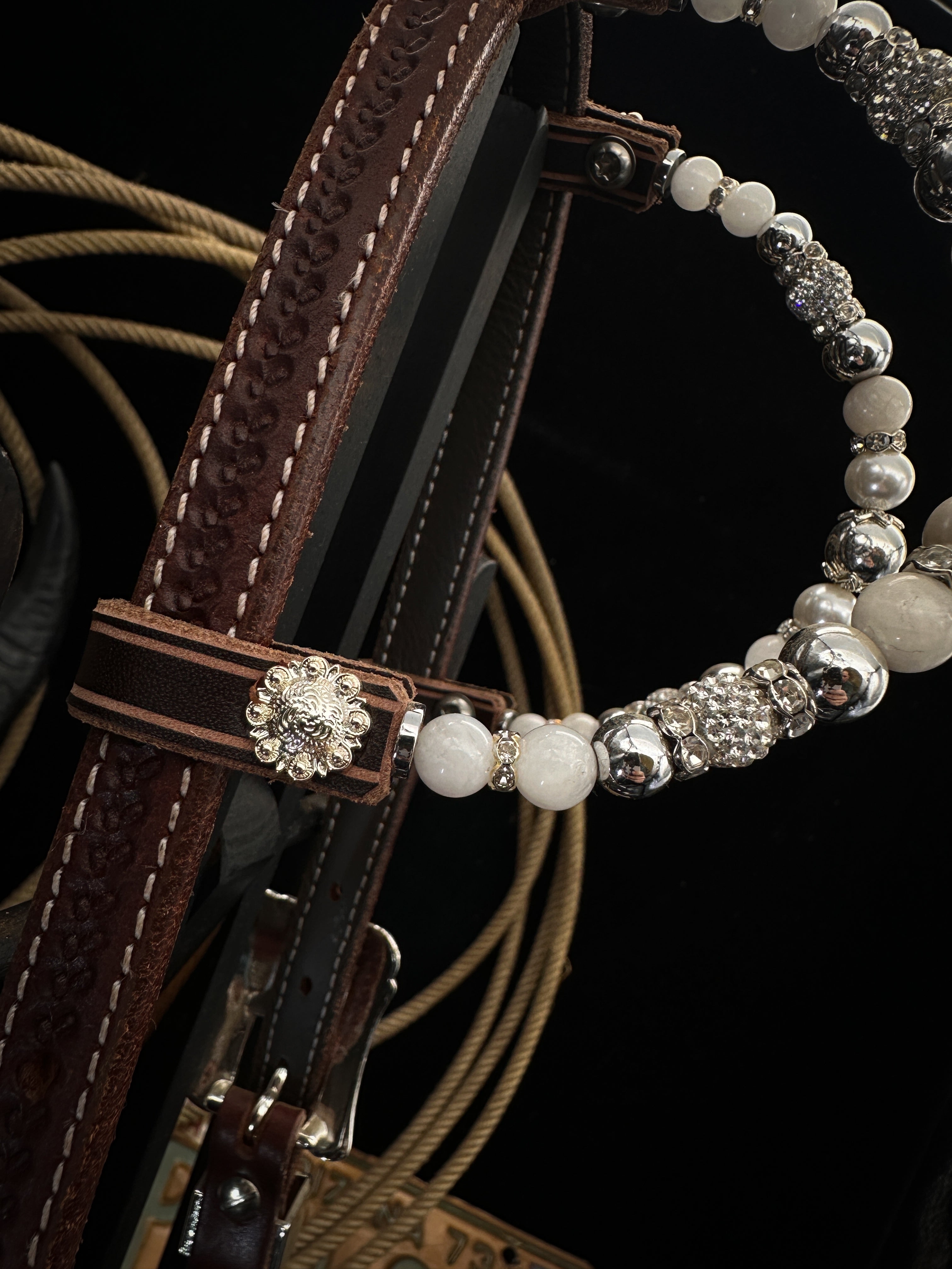 Premium | Western bridle | Silver Floral & White Moon