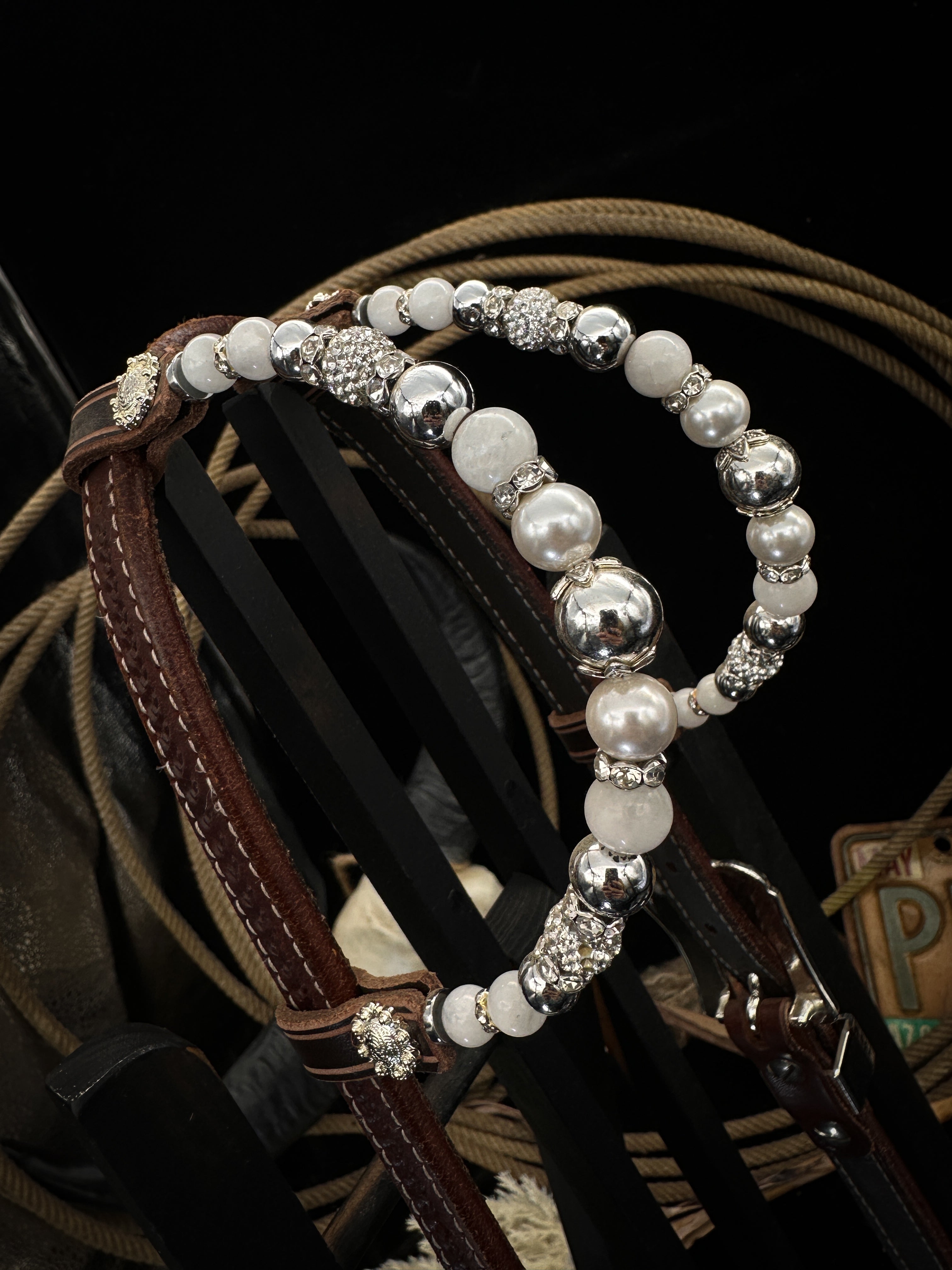 Premium | Western bridle | Silver Floral & White Moon
