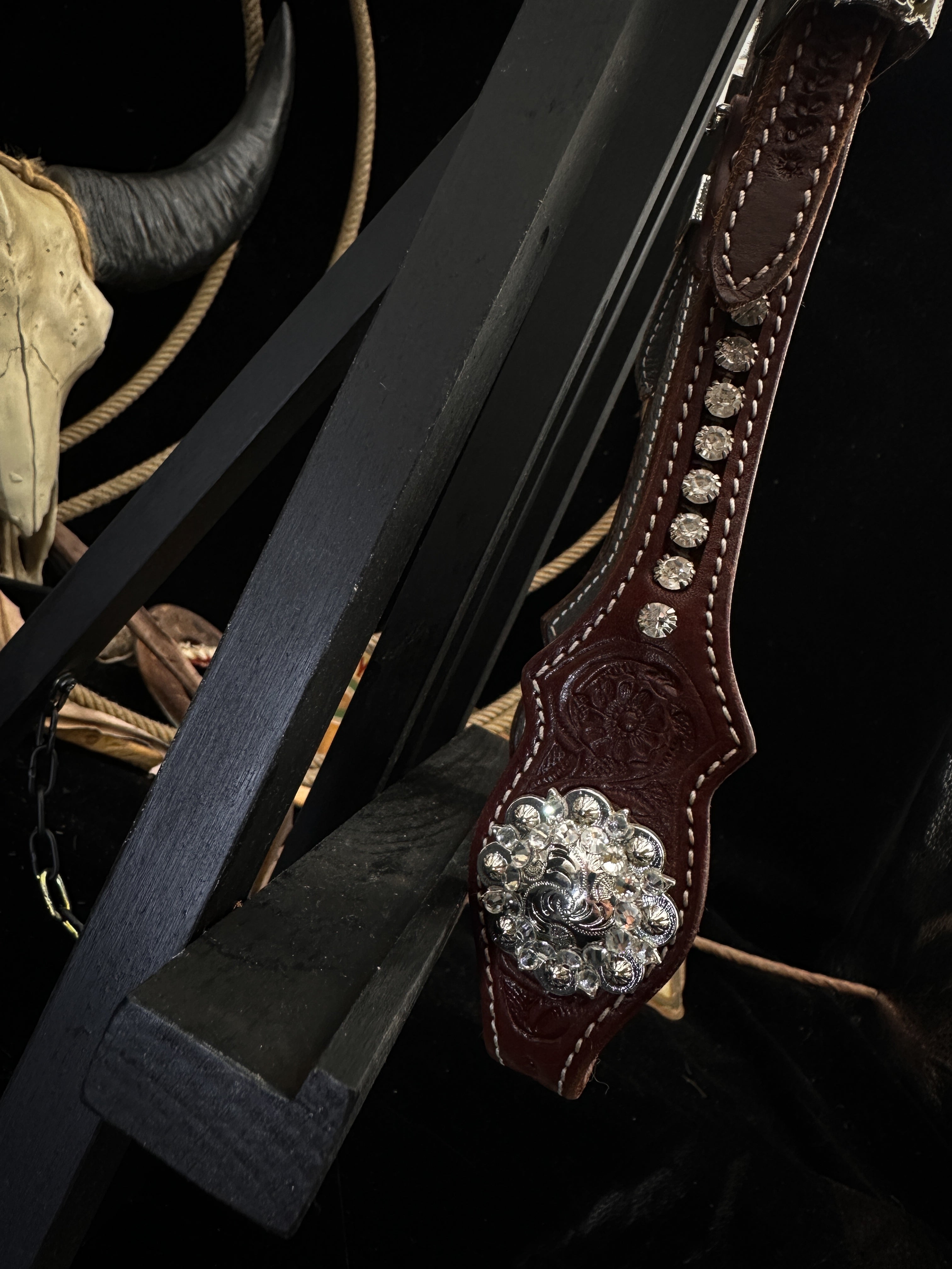 Premium | Western bridle | Silver Floral & White Moon
