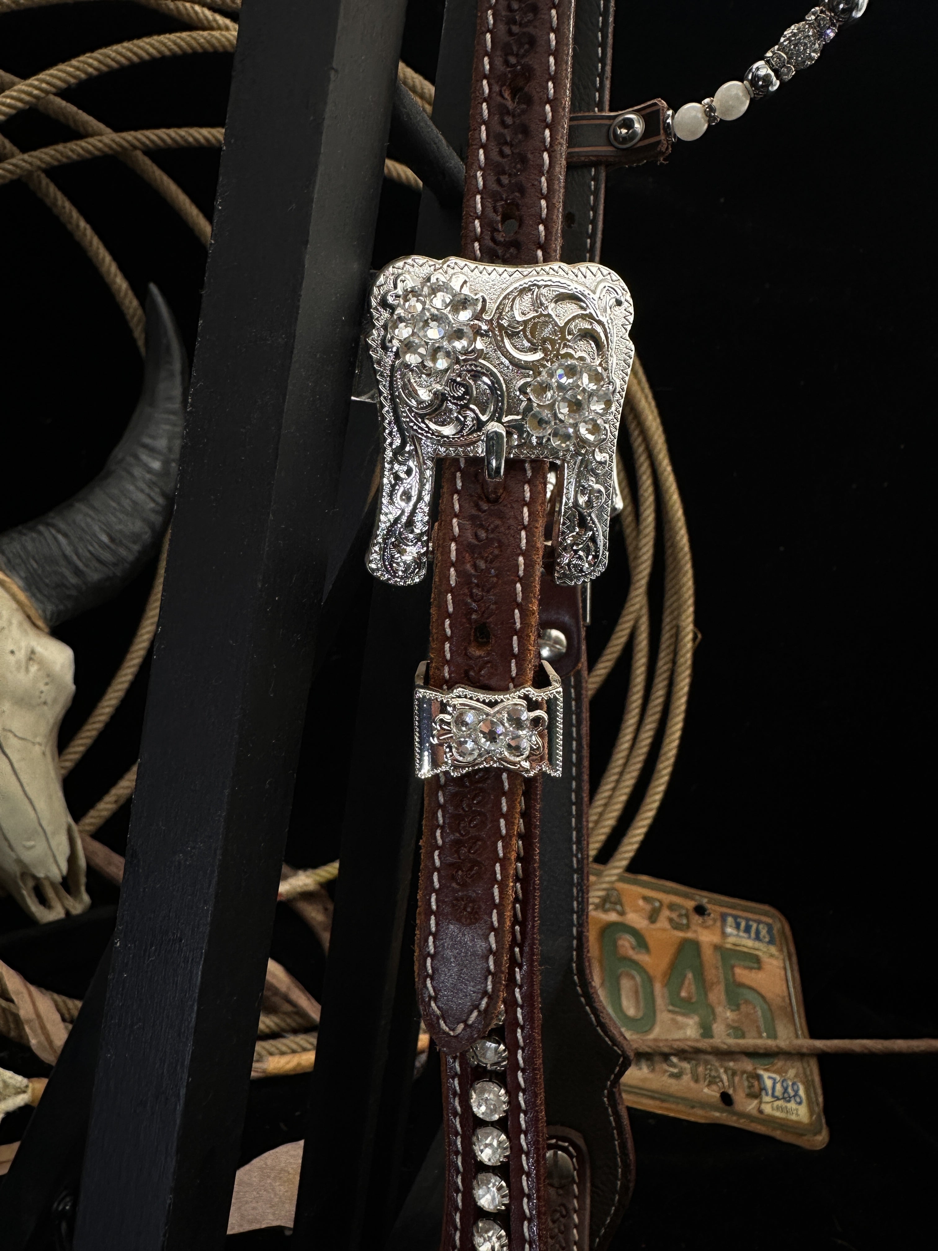 Premium | Western bridle | Silver Floral & White Moon