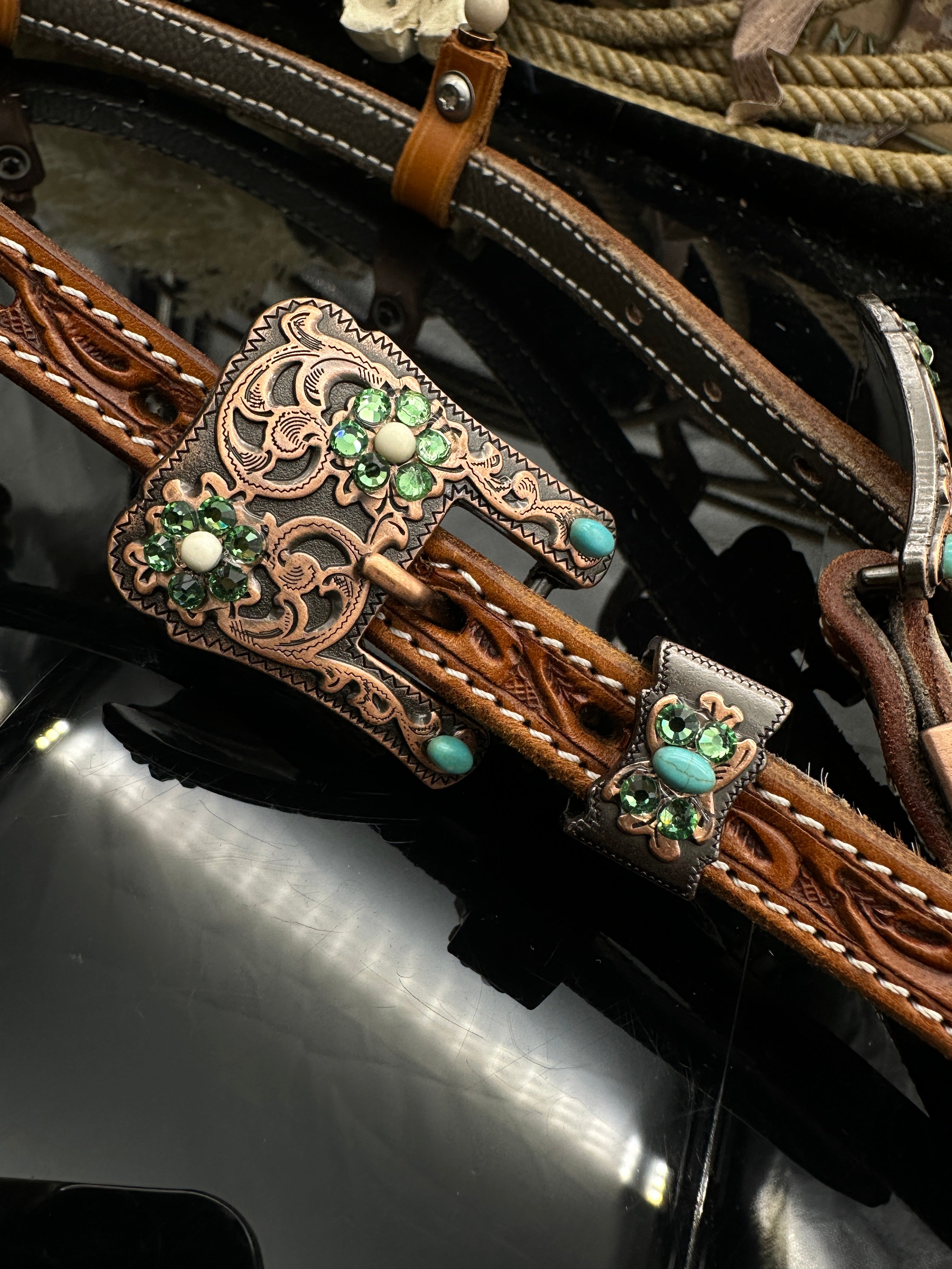 Premium | Antique Chestnut Westernzaumzeug | Türkis