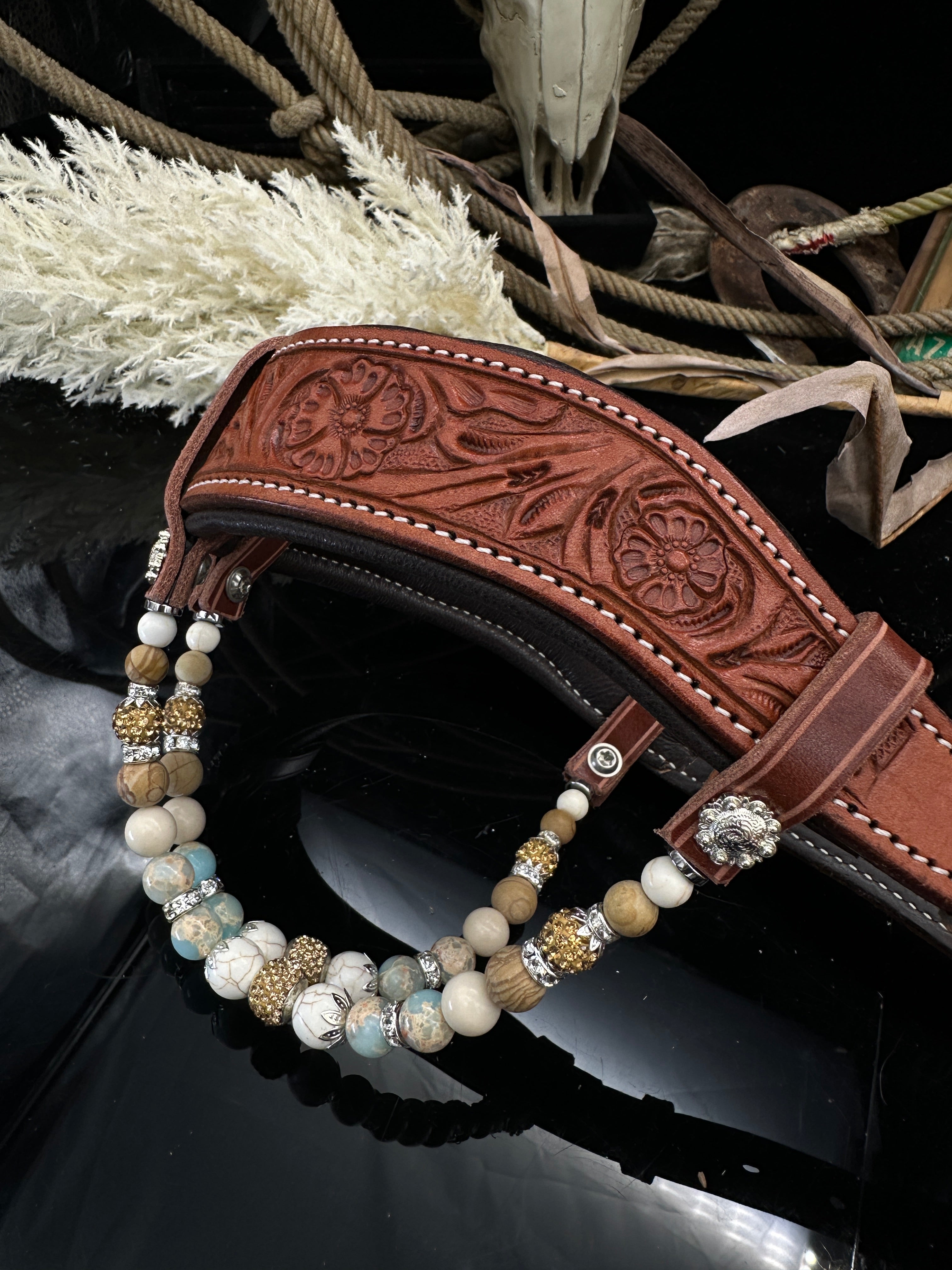 Premium | Anatomisches Sidepull Westernzaumzeug | Türkis &amp; Shoushan