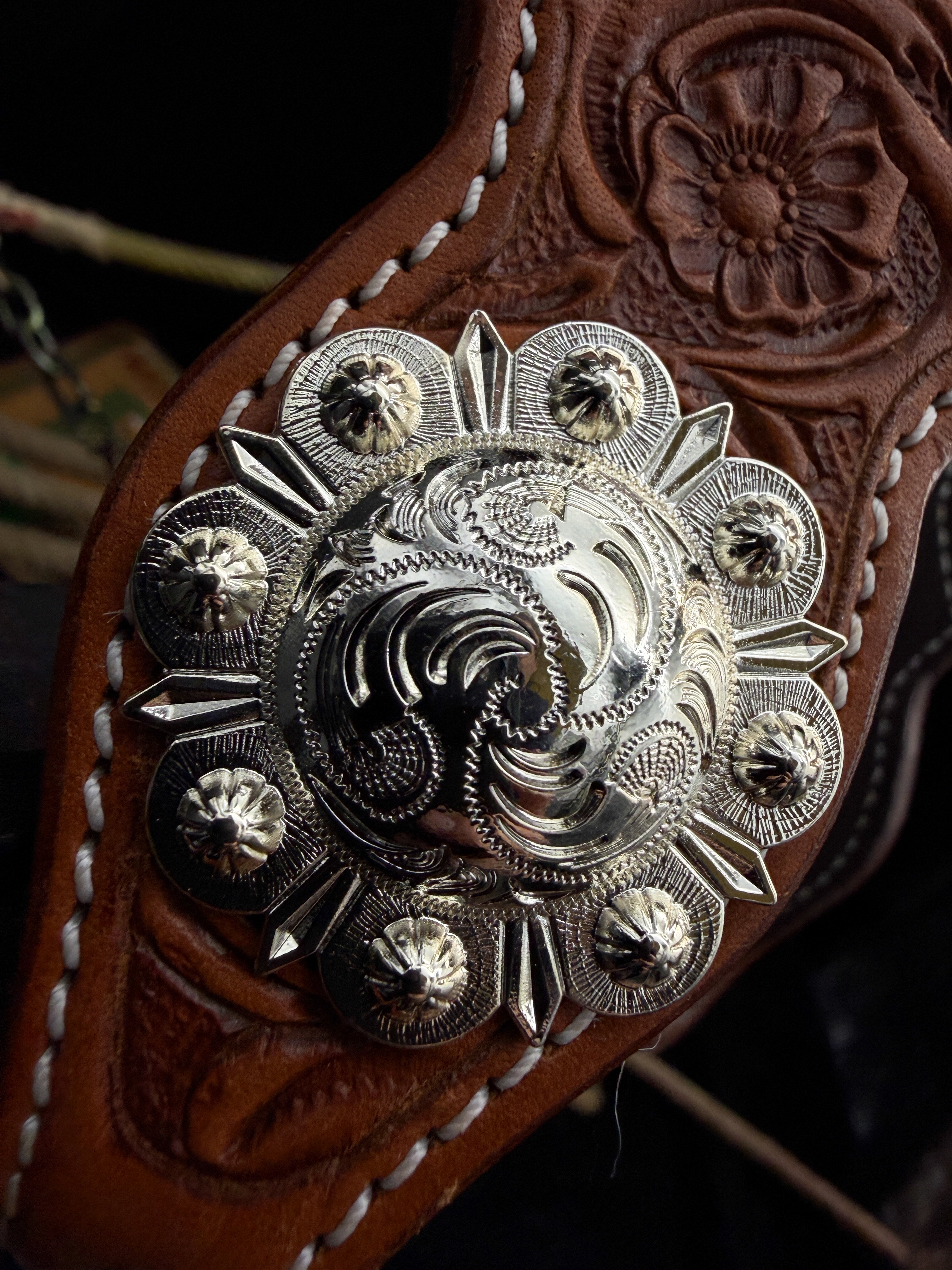 Premium | Western headstall | Dark Chestnut | Silver Shine