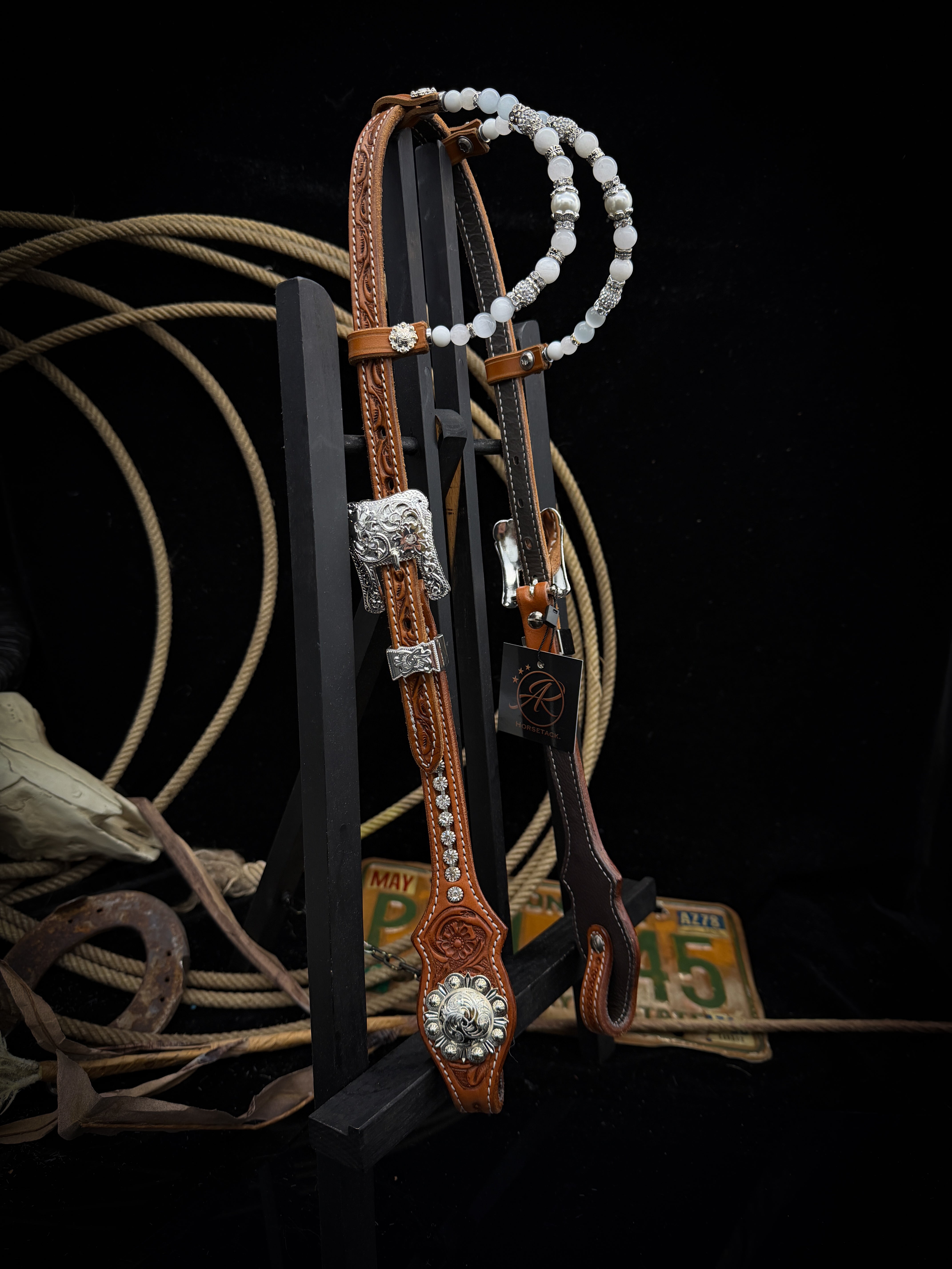 Premium | Western headstall | Dark Chestnut | Silver Shine