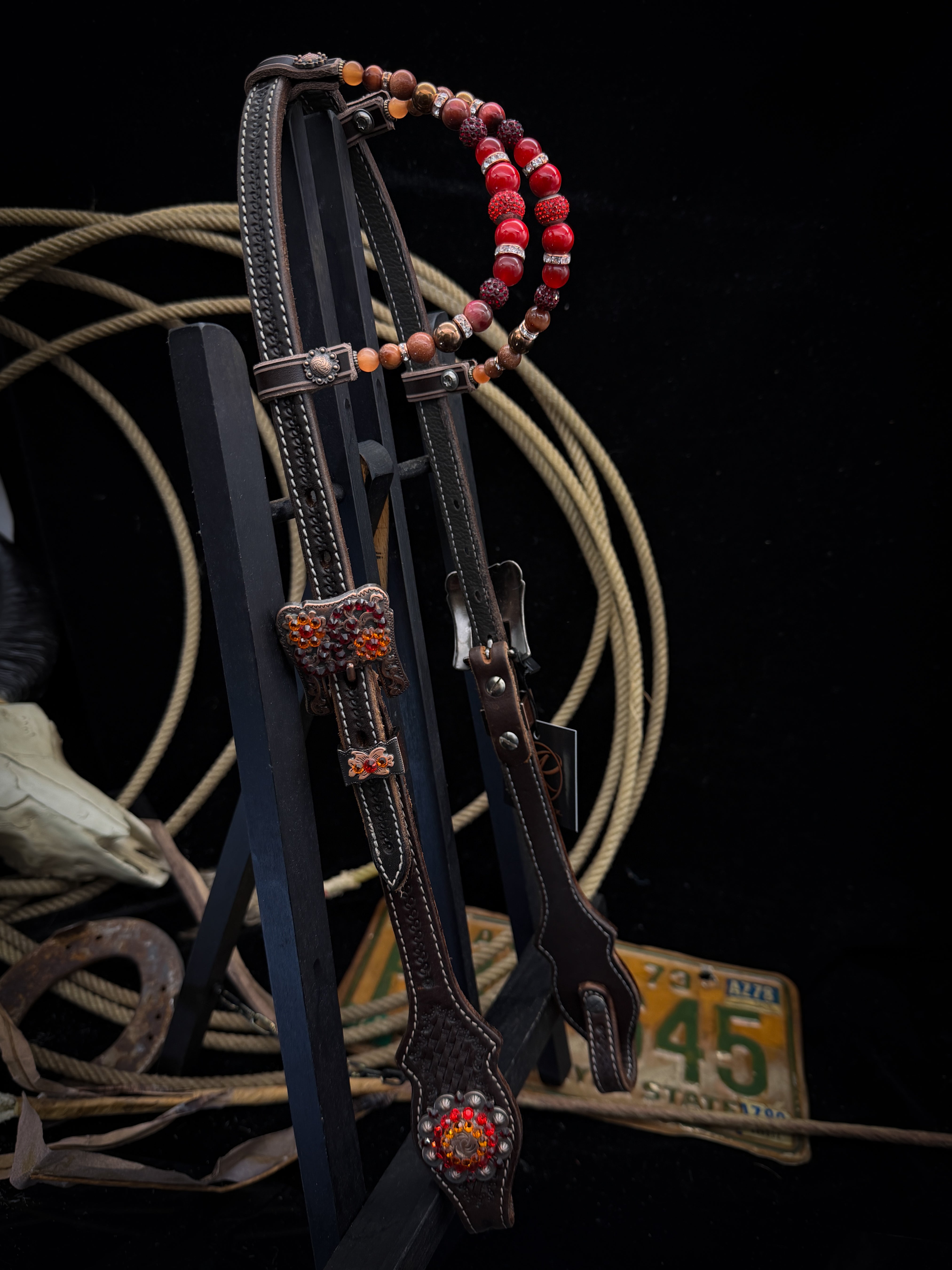 Premium | Western headstall | Antique Chestnut | Sunset Ember