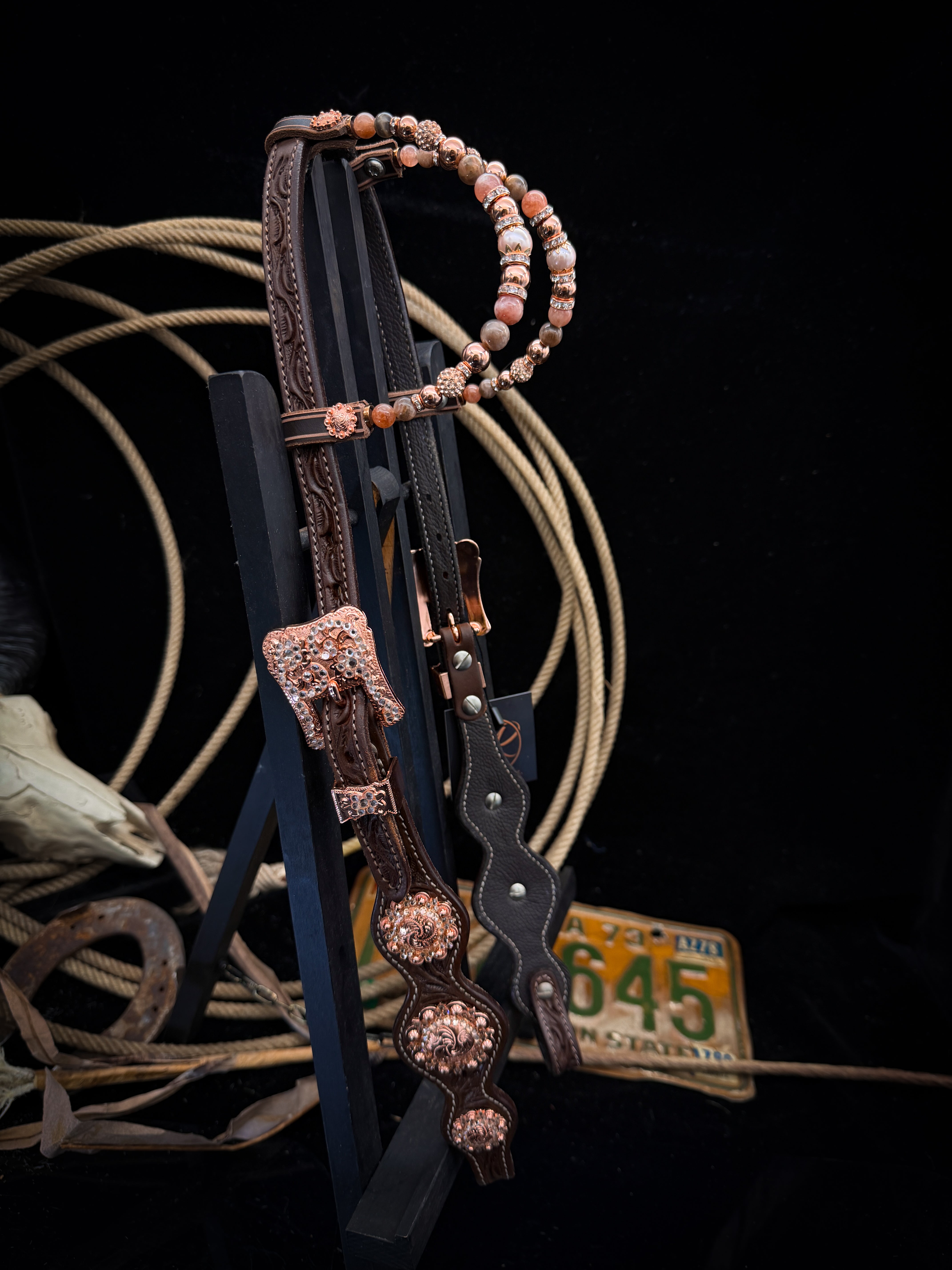 Premium | Western headstall | Antique Chestnut | Sunset Ember