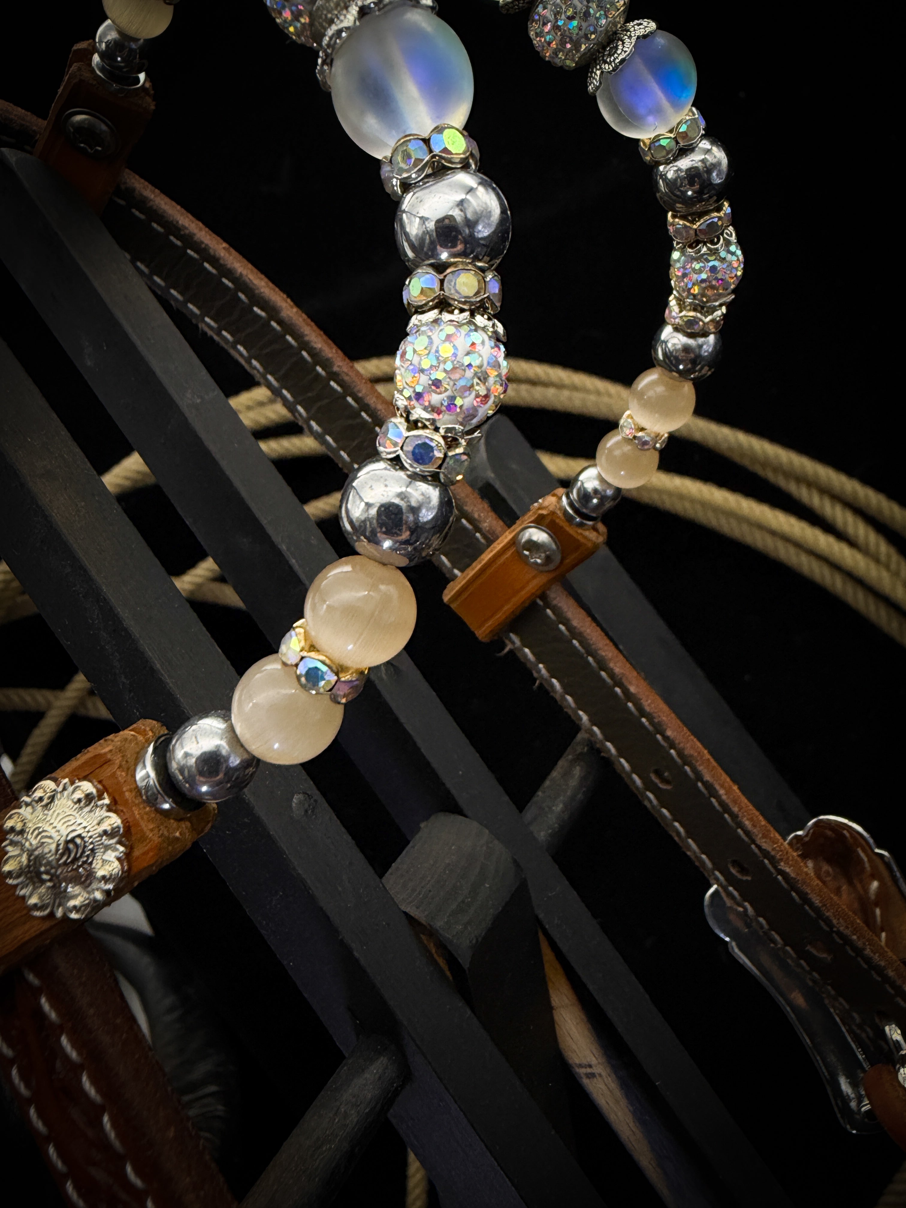 Premium | Western headstall | Antique dark chestnut | Turquoise Shine