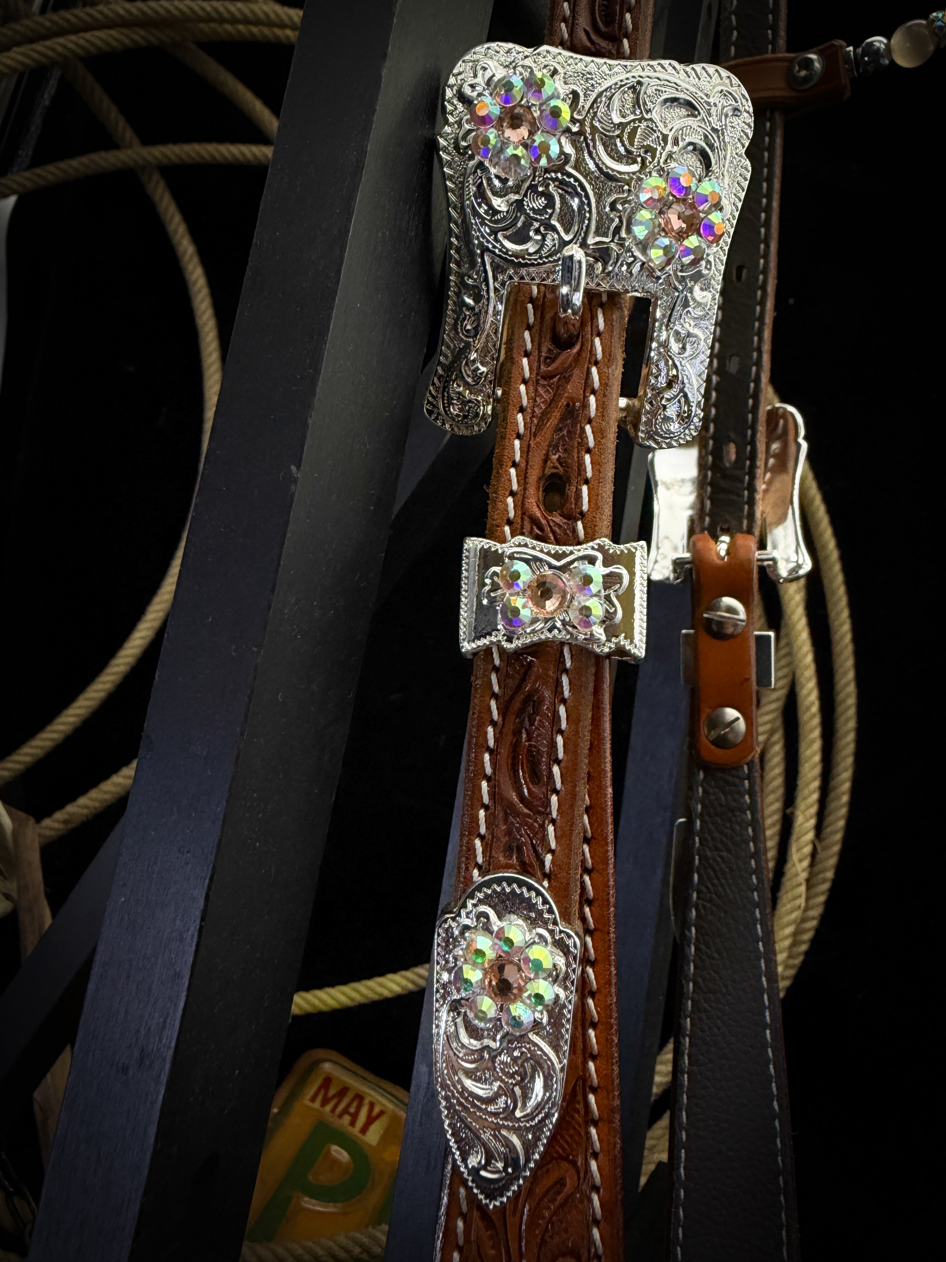 Premium | Western headstall | Antique dark chestnut | Turquoise Shine