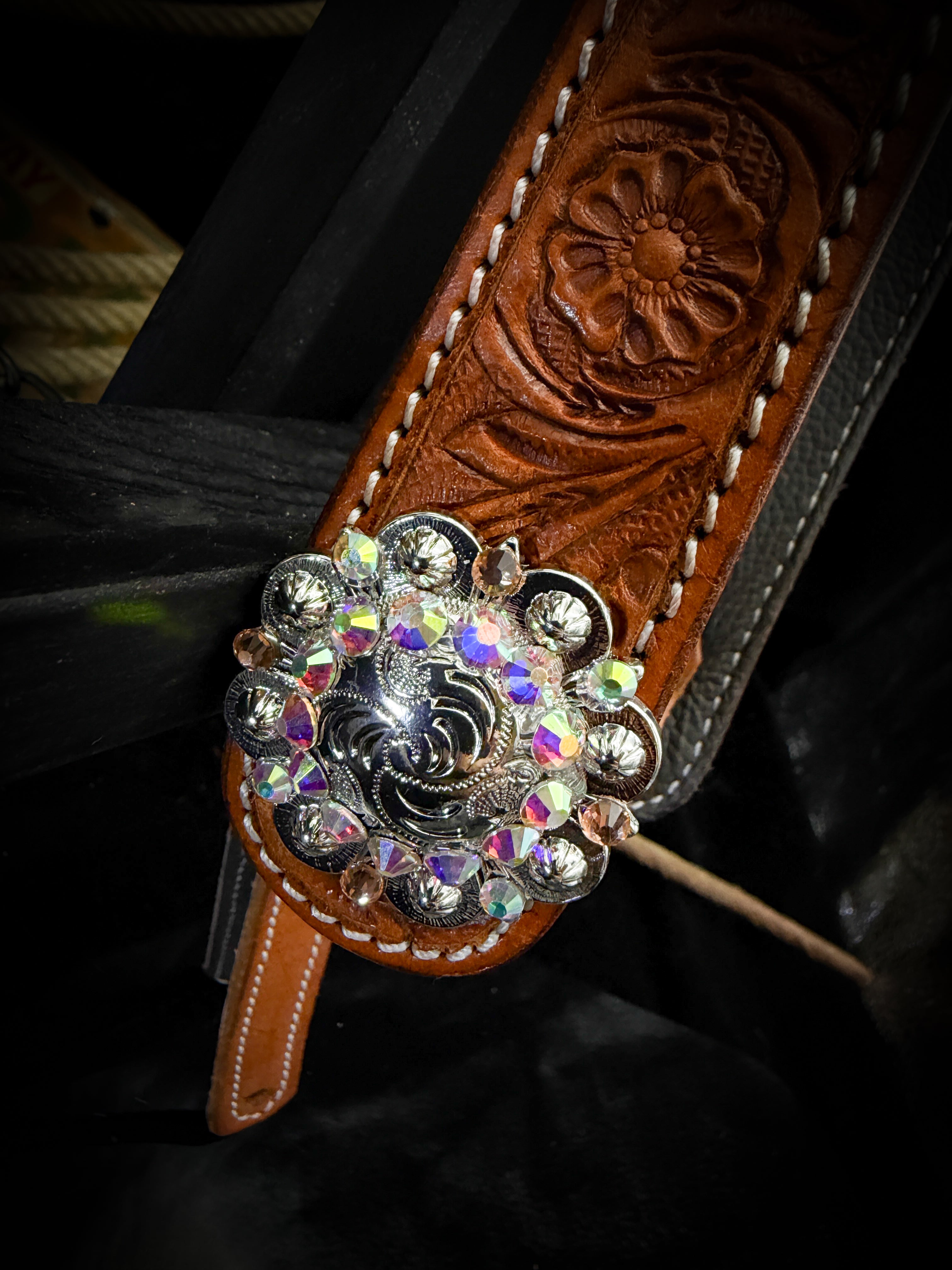 Premium | Western headstall | Antique dark chestnut | Turquoise Shine