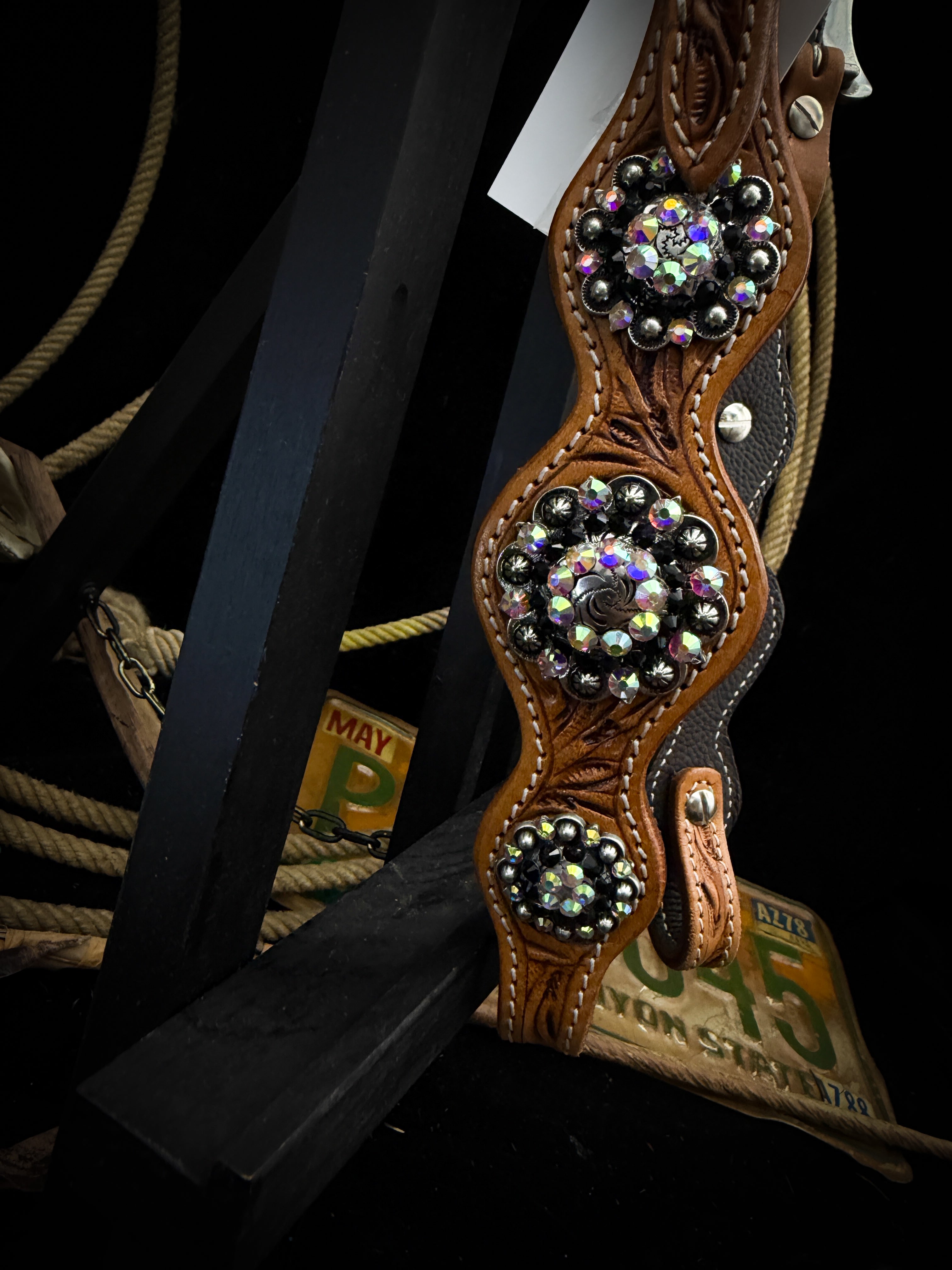 Premium | Labradorite & Onyx | Antique Russet Western Bridle