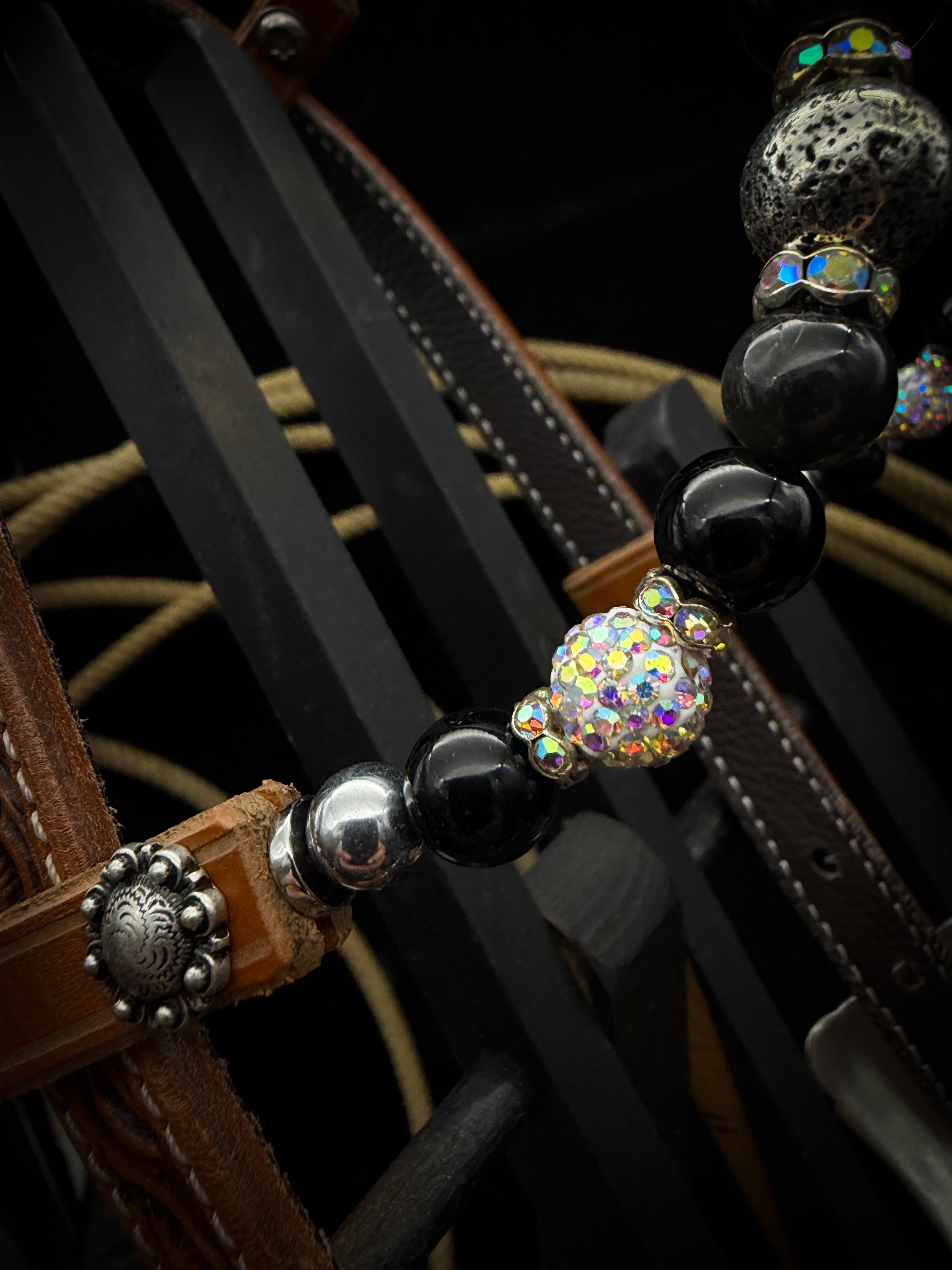 Premium | Labradorite & Onyx | Antique Russet Western Bridle
