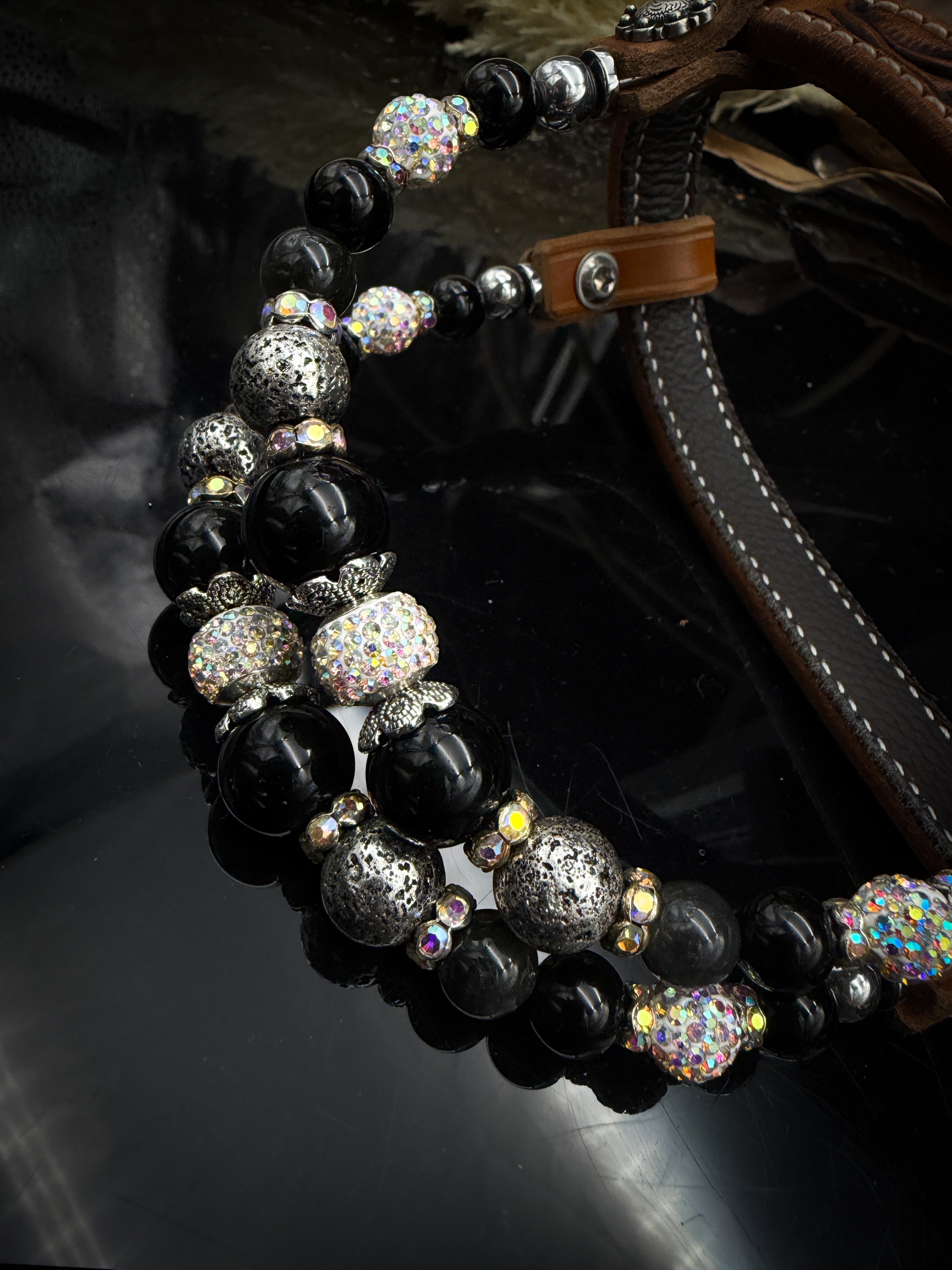Premium | Labradorite & Onyx | Antique Russet Western Bridle