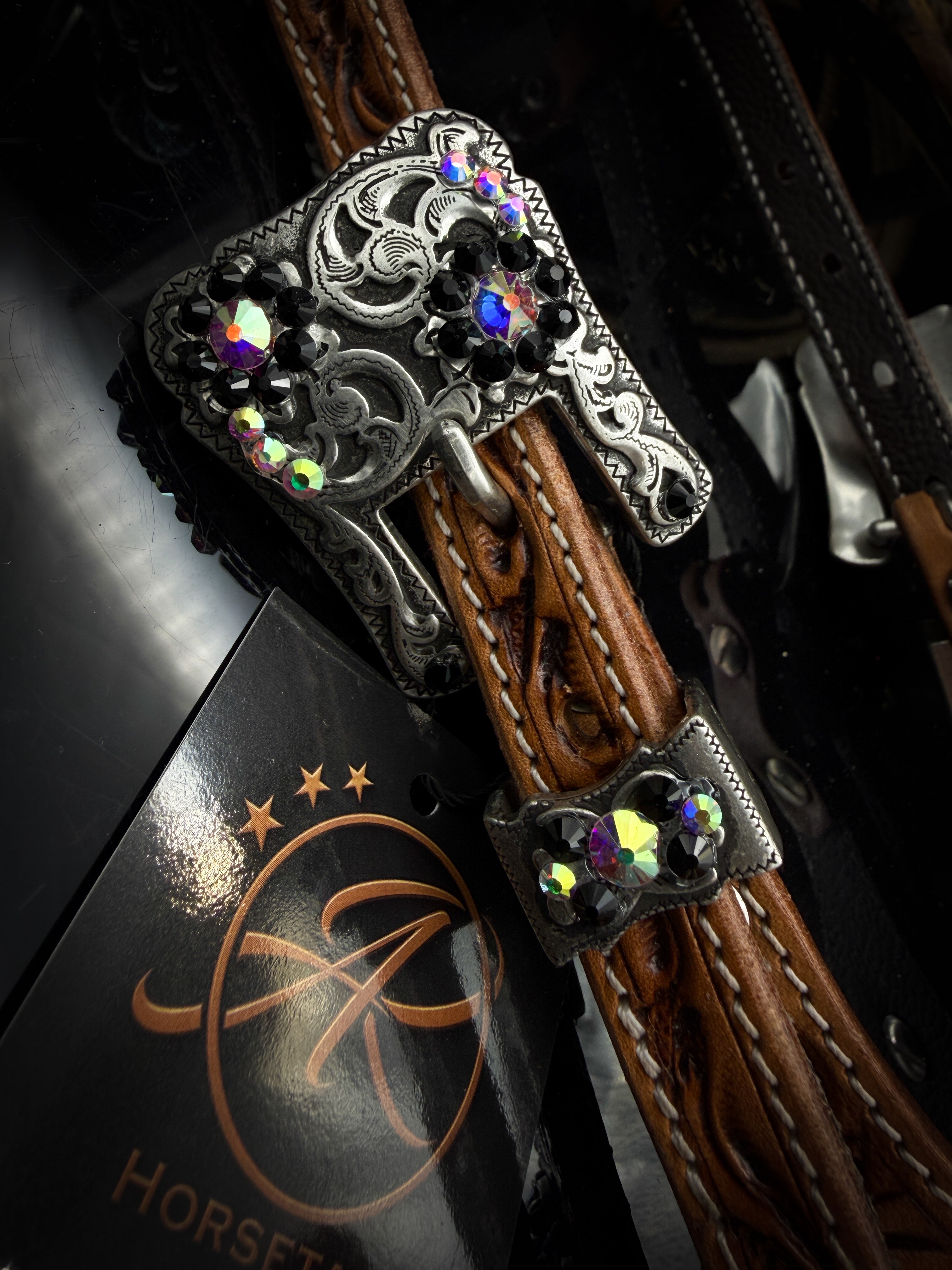 Premium | Labradorite & Onyx | Antique Russet Western Bridle
