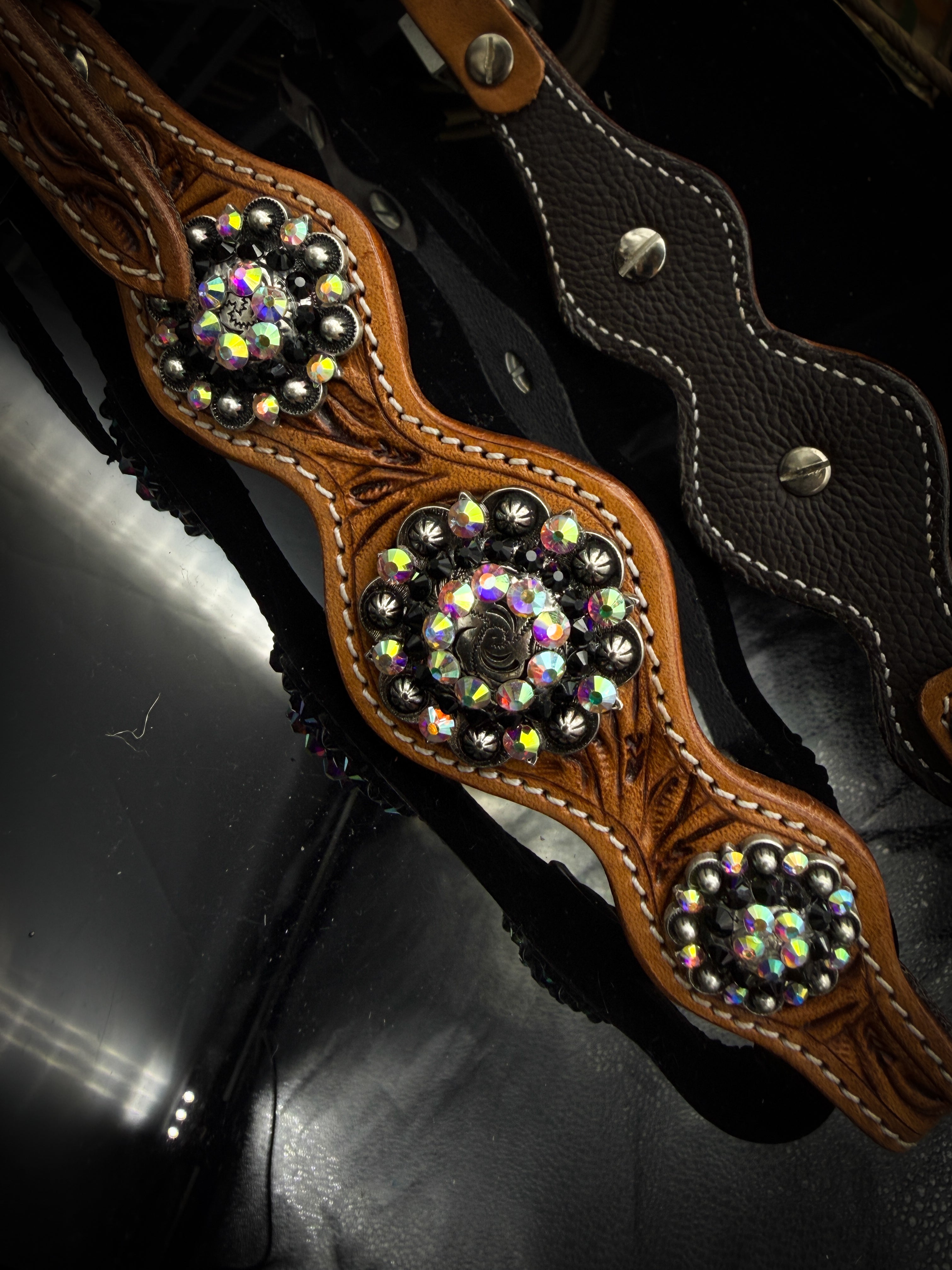 Premium | Labradorite & Onyx | Antique Russet Western Bridle